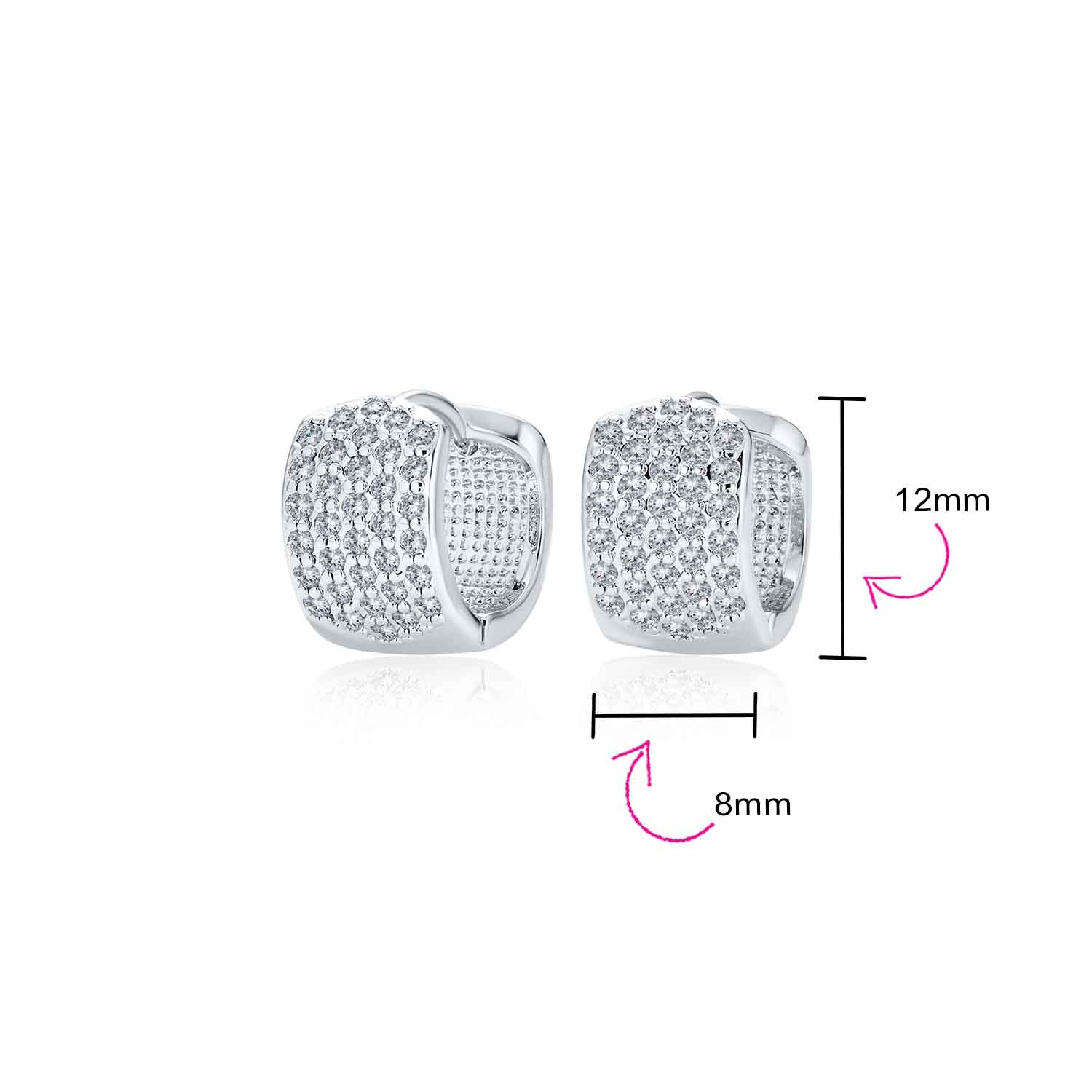 Classic Bridal CZ Hoop Earrings 4-Row Pave Silver Plated 0.5" Diameter - Image 4