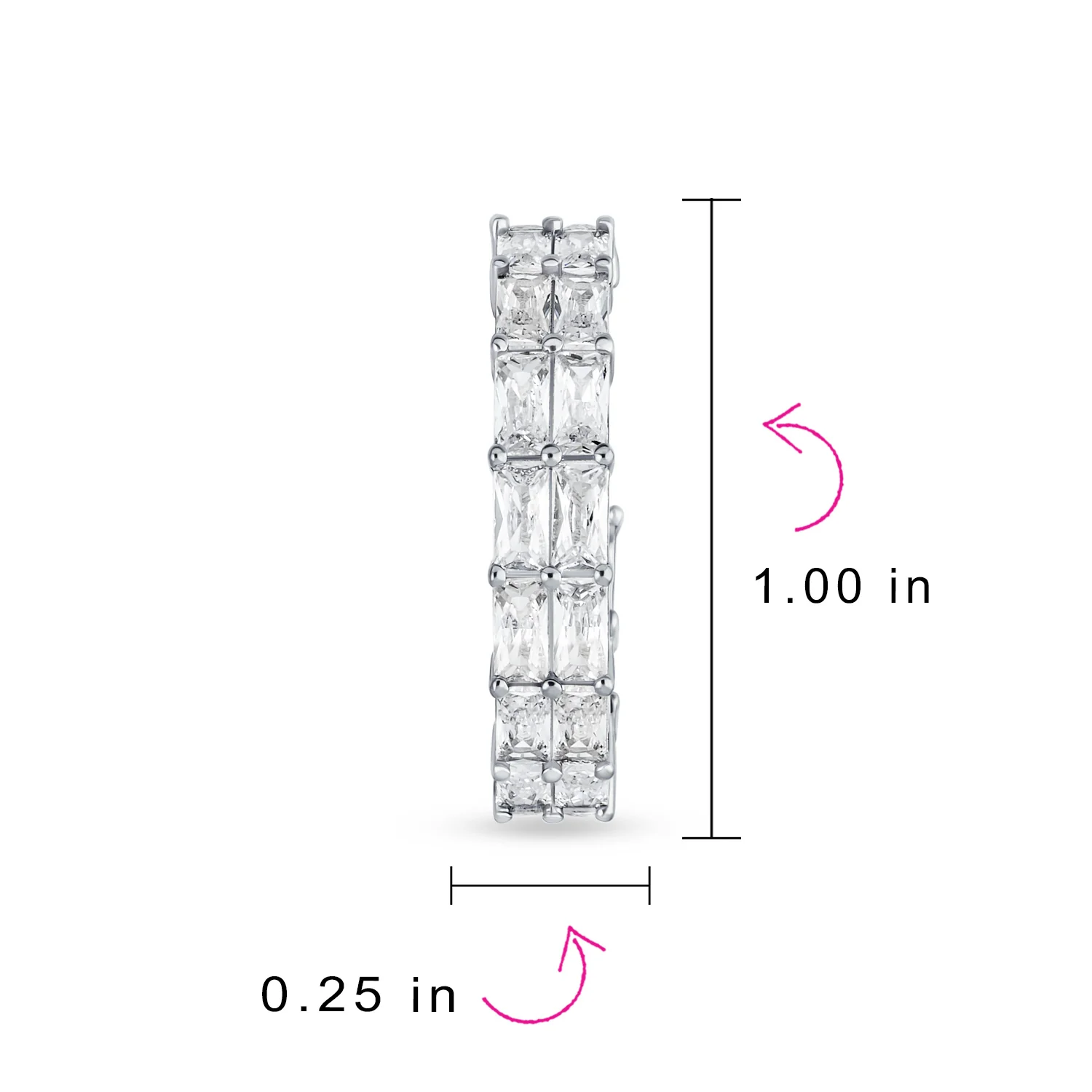 Bridal CZ Double Row Emerald Cut Hoop Earrings 1 Inch - Image 4