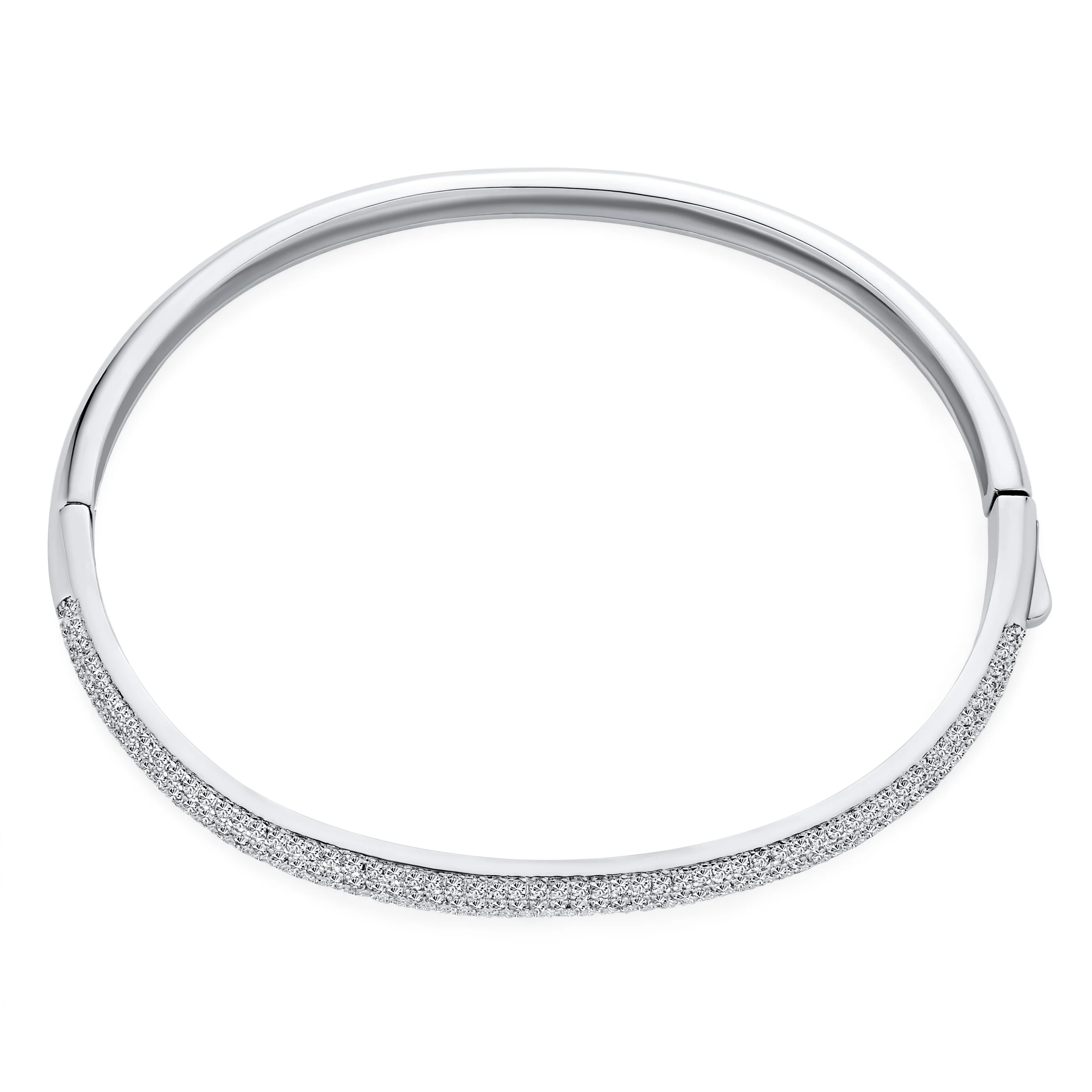 Classic CZ Micro Pave Cubic Zirconia Stackable Half Eternity Bangle Bracelet Silver Plated - Image 2
