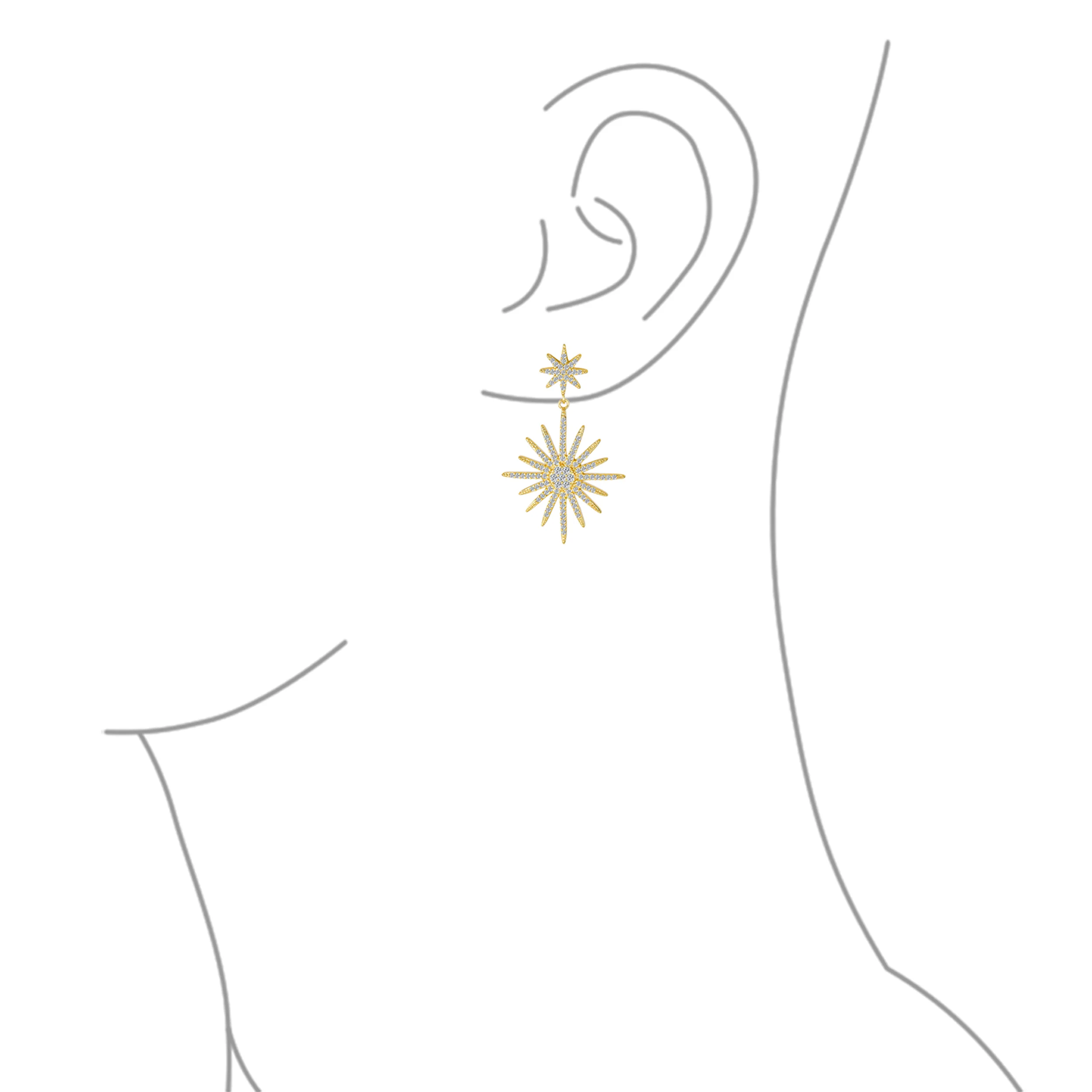 Classic Bridal Dangle Chandelier Earrings CZ Starburst Gold for Wedding Prom - Image 3