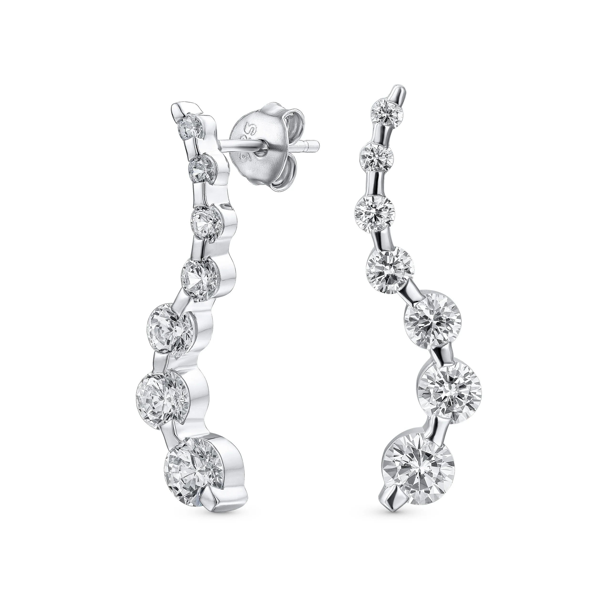 Classic Bridal Dangle Chandelier Earrings with CZ Solitaire in Sterling Silver