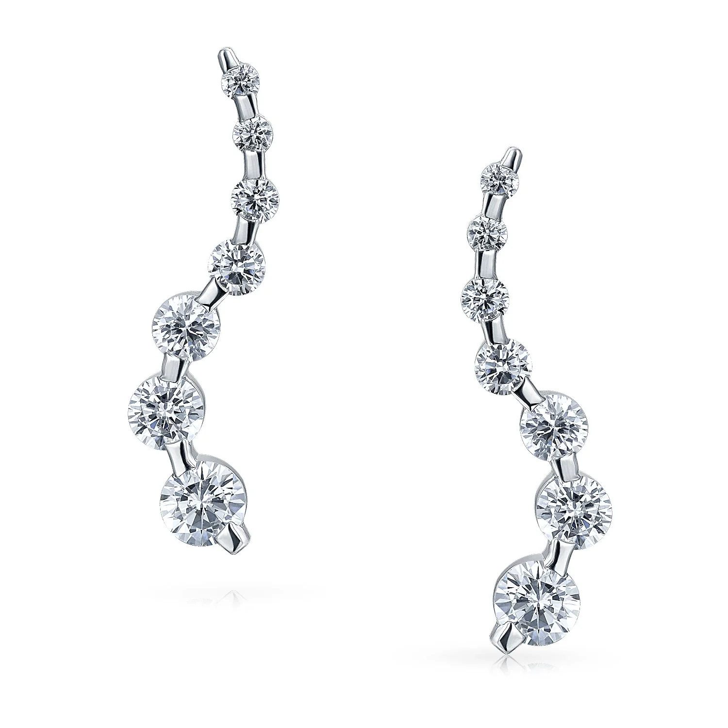 Classic Bridal Dangle Chandelier Earrings with CZ Solitaire in Sterling Silver - Image 2