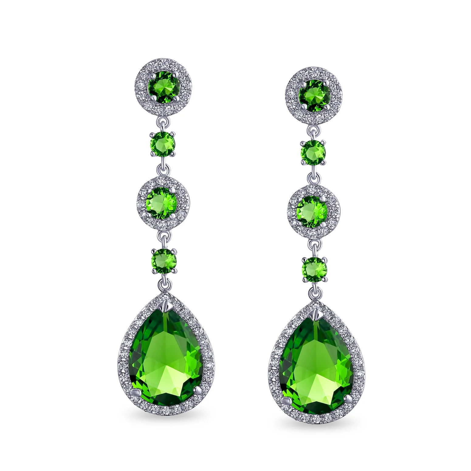 Cocktail Fashion Cubic Zirconia Halo Emerald Green CZ Large Statement Teardrop Chandelier Earrings - Image 2