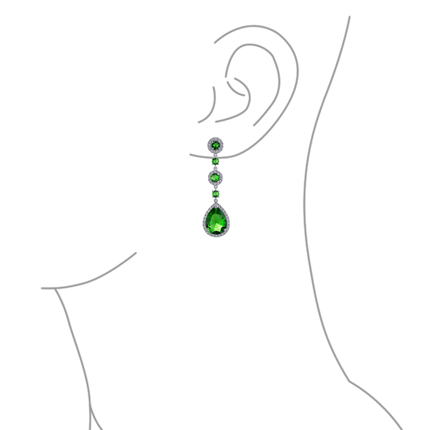Cocktail Fashion Cubic Zirconia Halo Emerald Green CZ Large Statement Teardrop Chandelier Earrings - Image 3