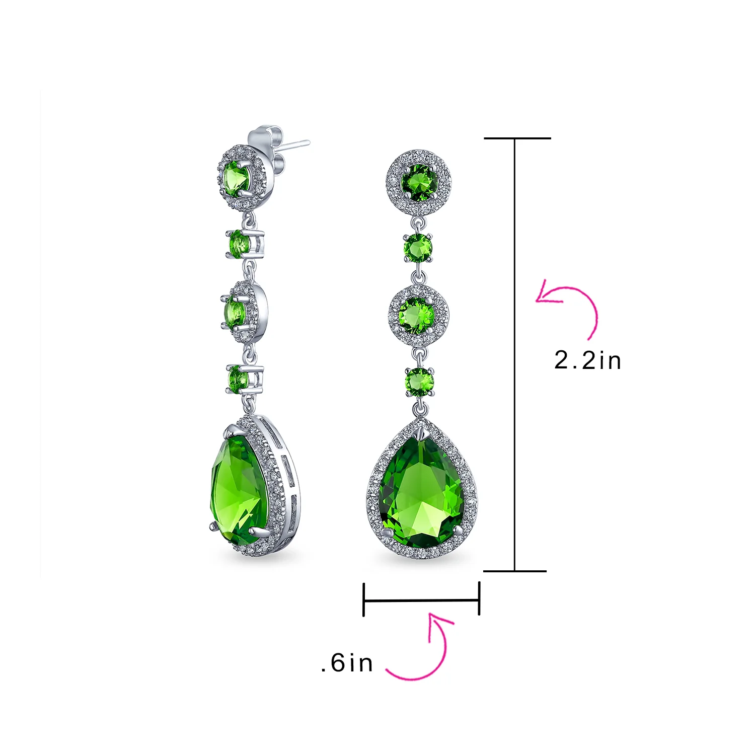 Cocktail Fashion Cubic Zirconia Halo Emerald Green CZ Large Statement Teardrop Chandelier Earrings - Image 4