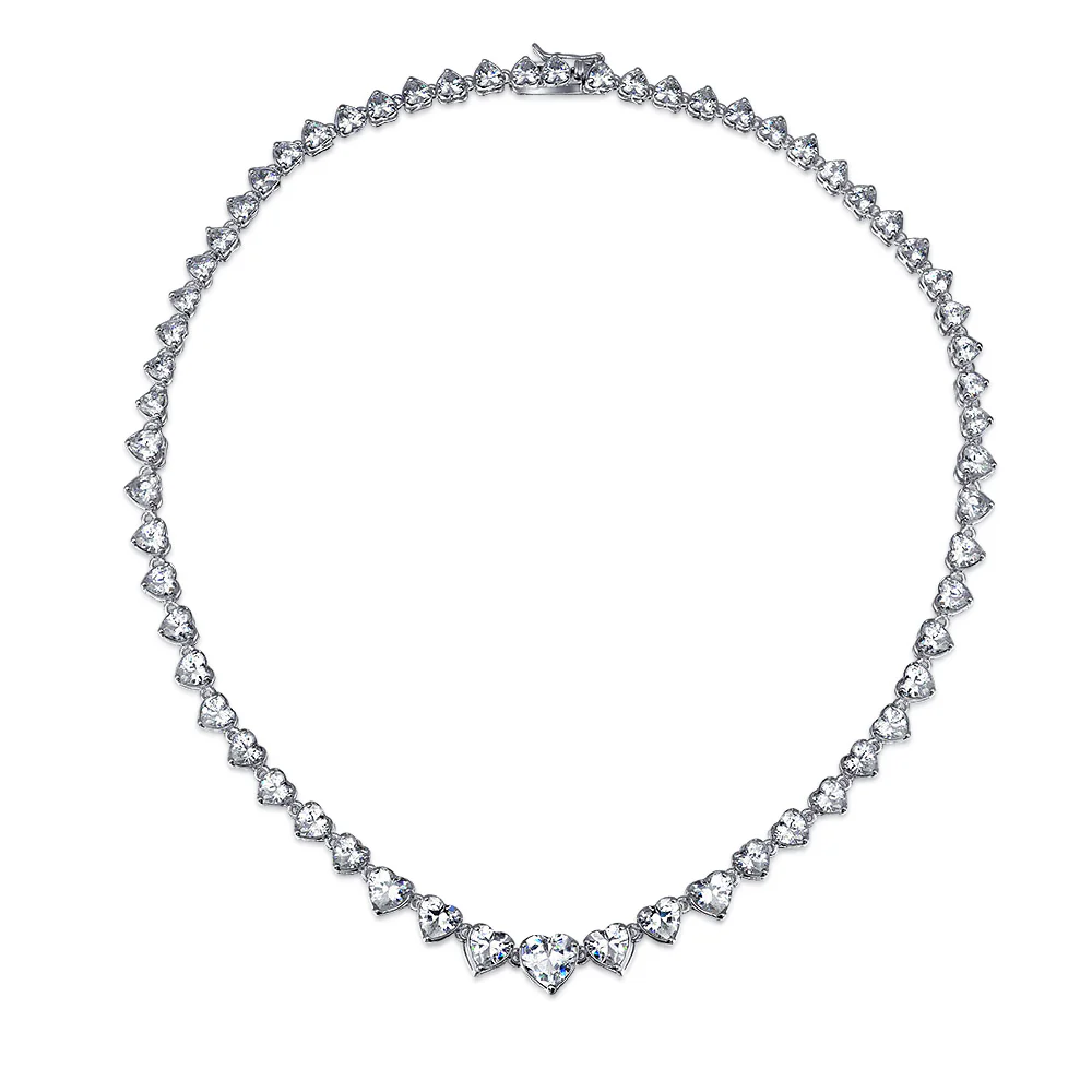 Classic Graduated Cubic Zirconia Heart Shape CZ Tennis Necklace Statement Collar - Image 2