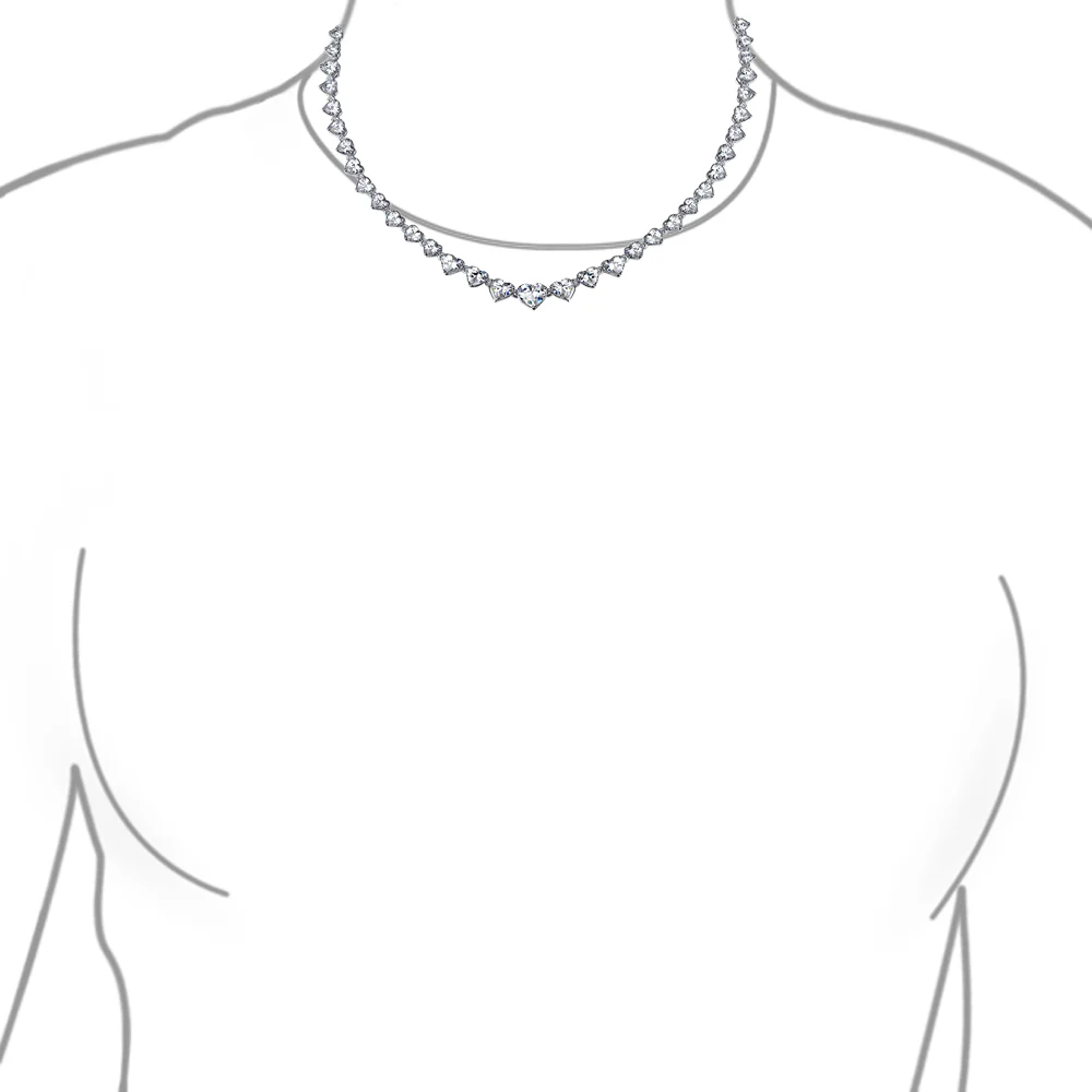Classic Graduated Cubic Zirconia Heart Shape CZ Tennis Necklace Statement Collar - Image 4