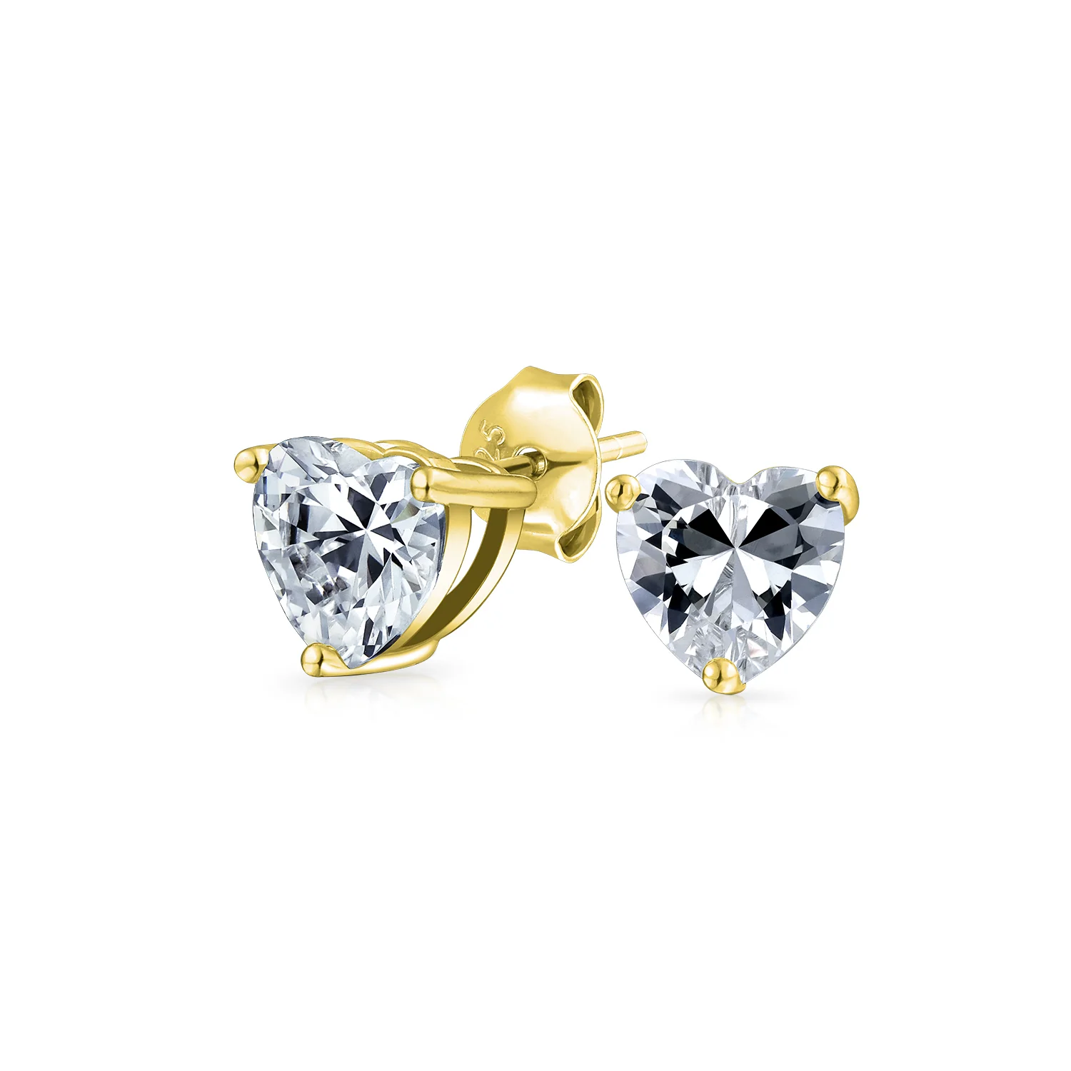 Classic Bridal CZ Stud Earrings Heart Shape 14K Gold Silver Birthstone Colors - Image 2