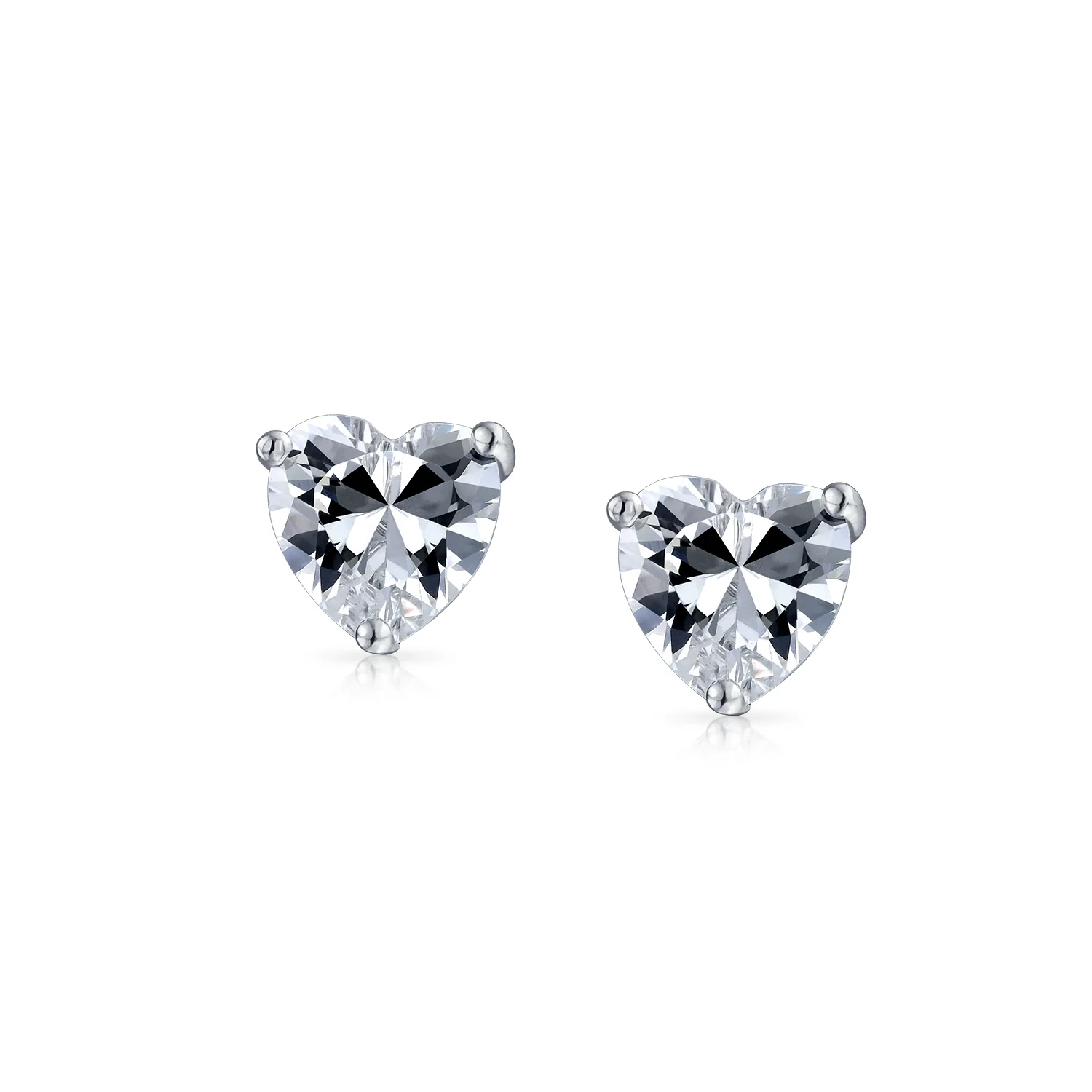 Classic Bridal CZ Stud Earrings Heart Shape 14K Gold Silver Birthstone Colors - Image 3