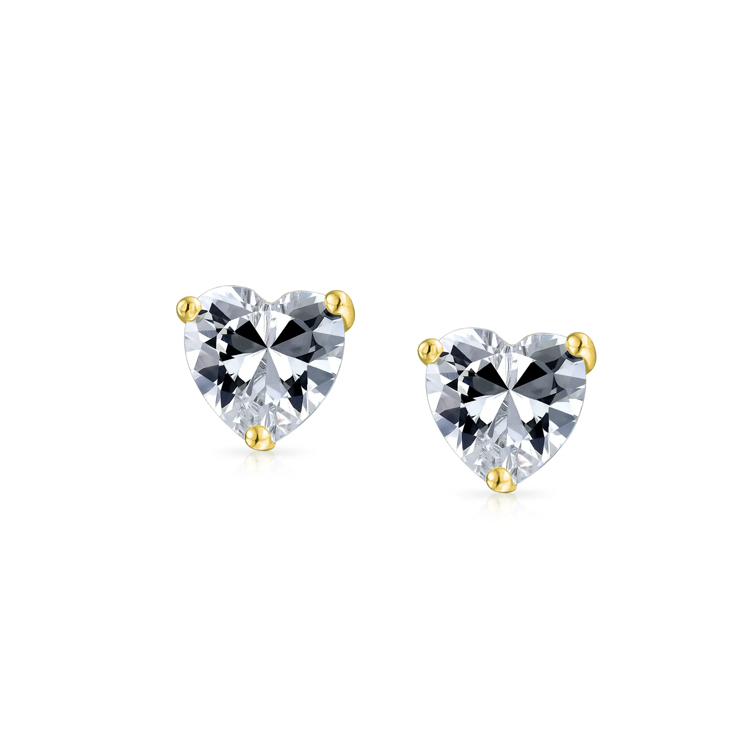 Classic Bridal CZ Stud Earrings Heart Shape 14K Gold Silver Birthstone Colors - Image 4