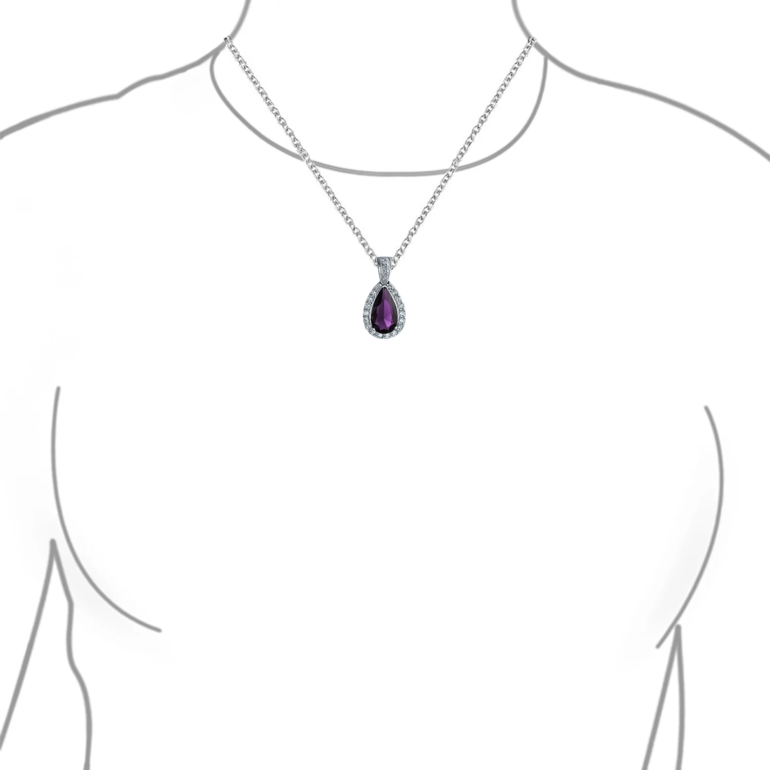 5CT Solitaire Teardrop Halo Cubic Zirconia CZ Pendant Necklace Silver Plated - Image 11
