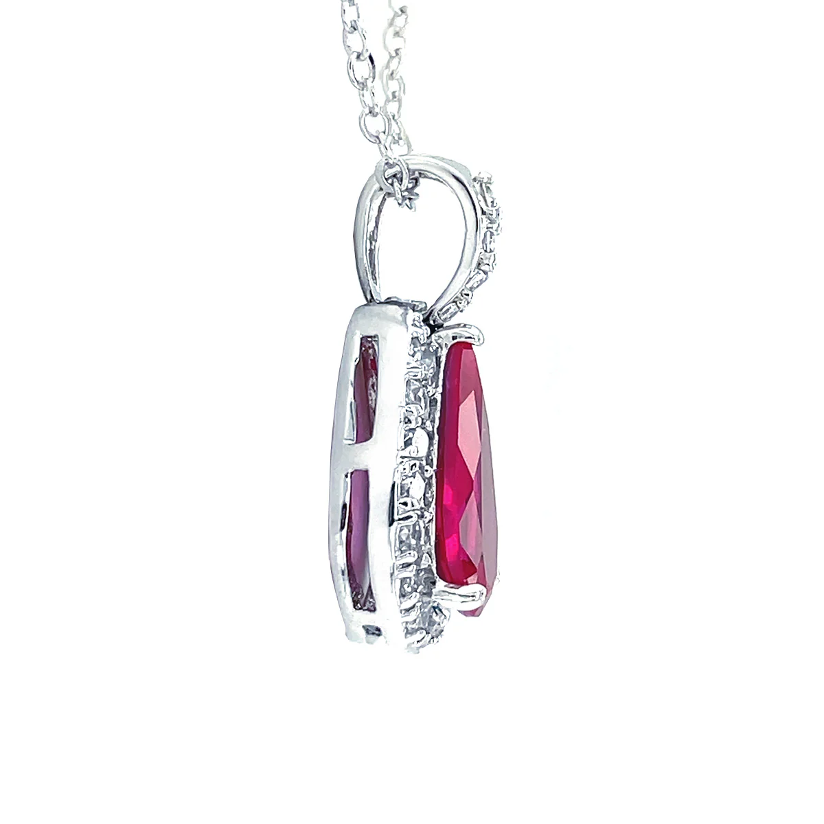5CT Solitaire Teardrop Halo Cubic Zirconia CZ Pendant Necklace Silver Plated - Image 12
