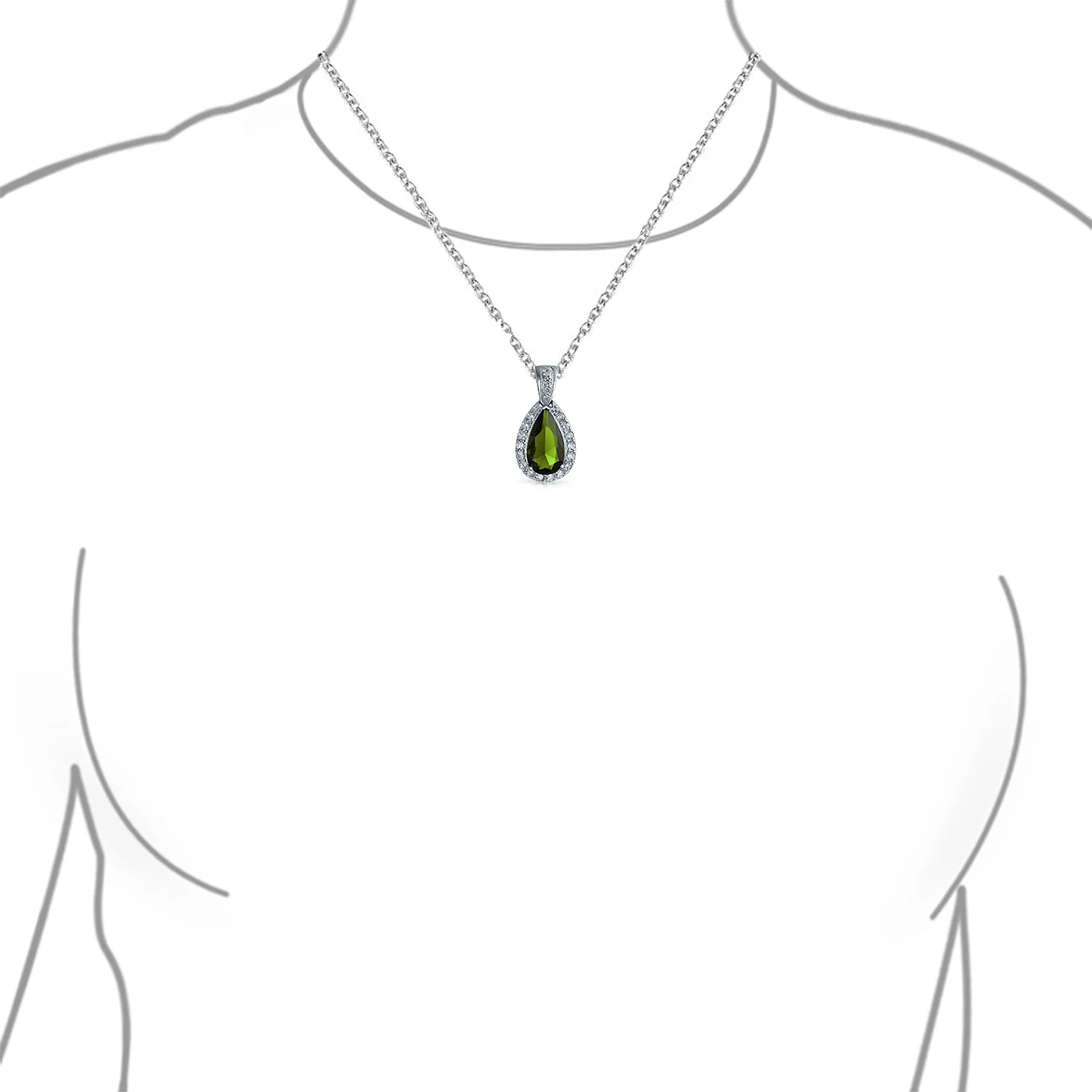5CT Solitaire Teardrop Halo Cubic Zirconia CZ Pendant Necklace Silver Plated - Image 16