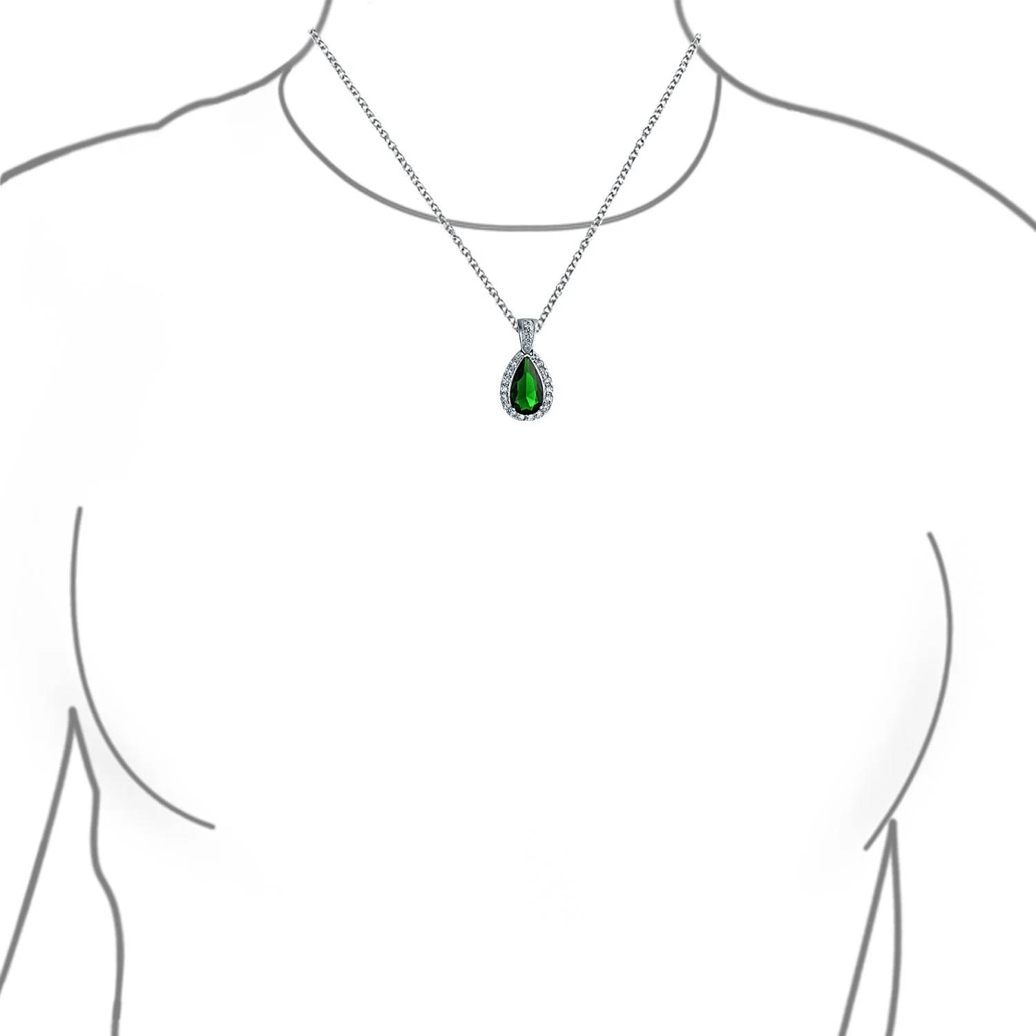 5CT Solitaire Teardrop Halo Cubic Zirconia CZ Pendant Necklace Silver Plated - Image 19