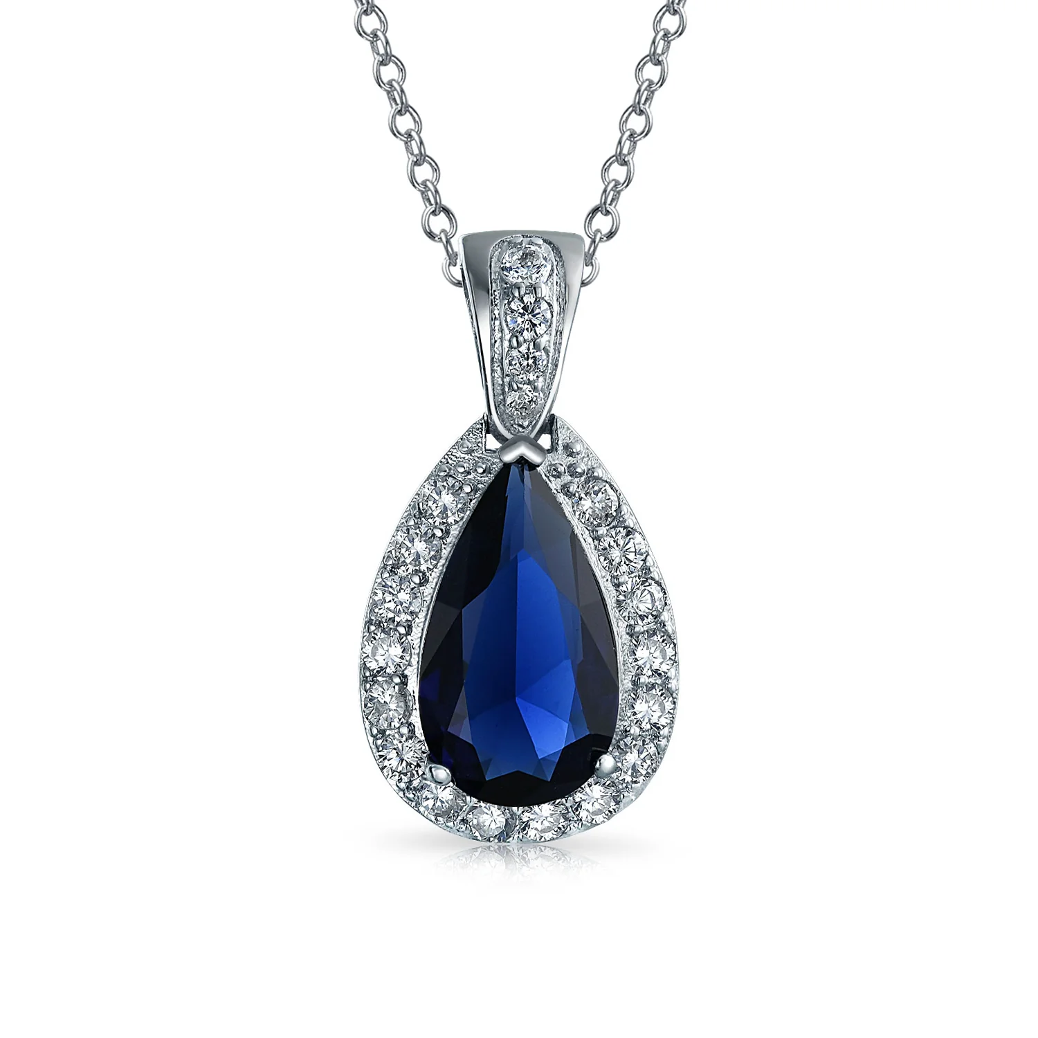 5CT Solitaire Teardrop Halo Cubic Zirconia CZ Pendant Necklace Silver Plated - Image 2