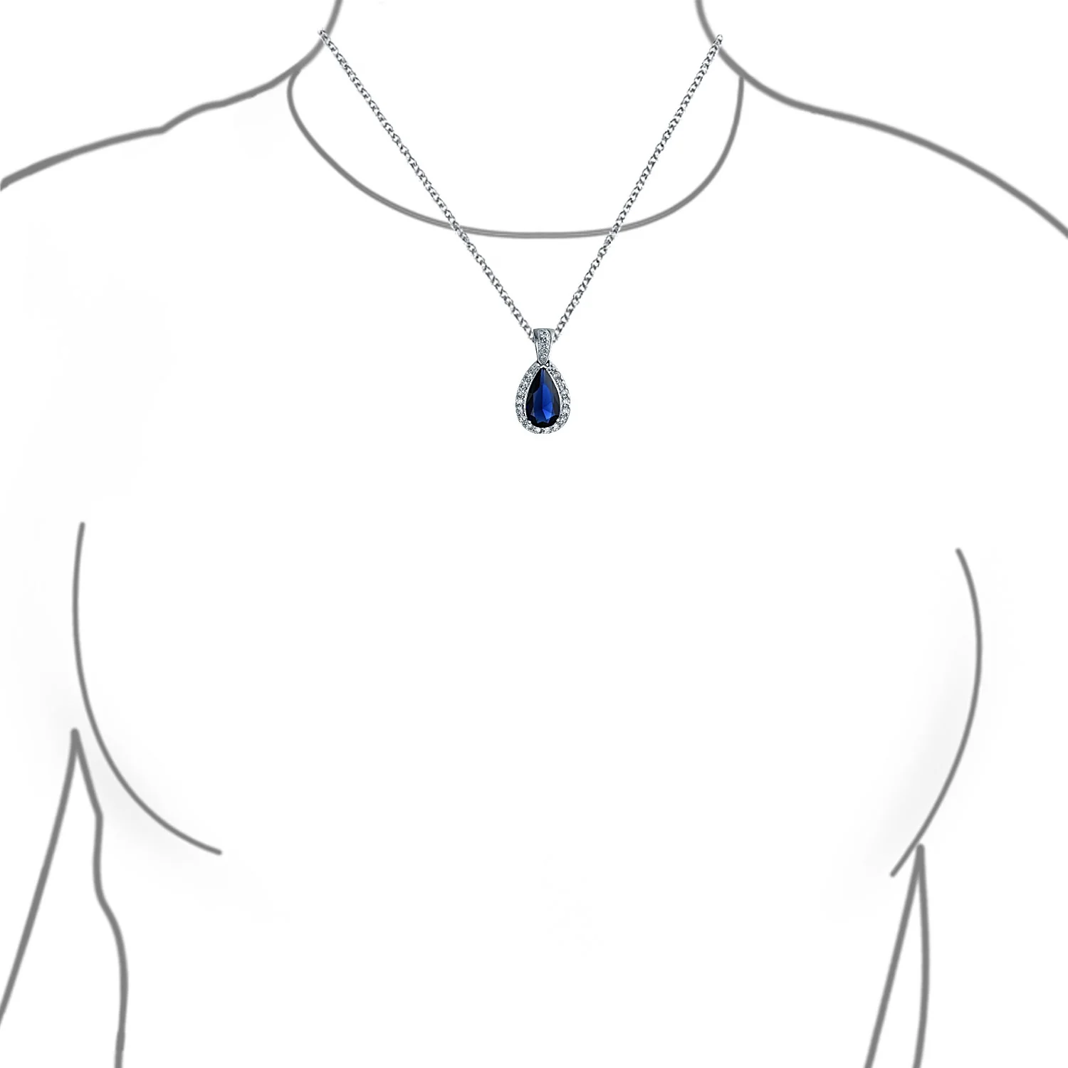 5CT Solitaire Teardrop Halo Cubic Zirconia CZ Pendant Necklace Silver Plated - Image 20