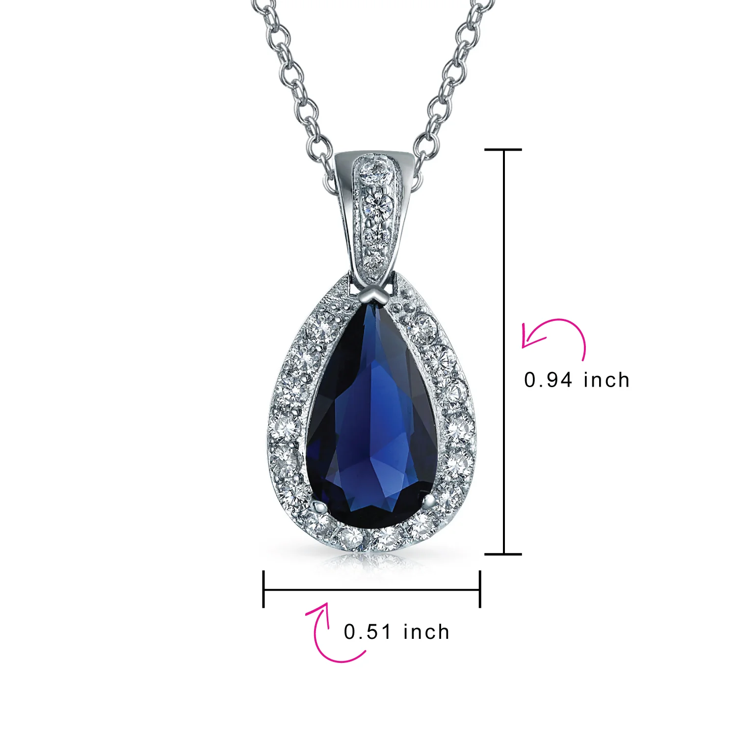 5CT Solitaire Teardrop Halo Cubic Zirconia CZ Pendant Necklace Silver Plated - Image 26