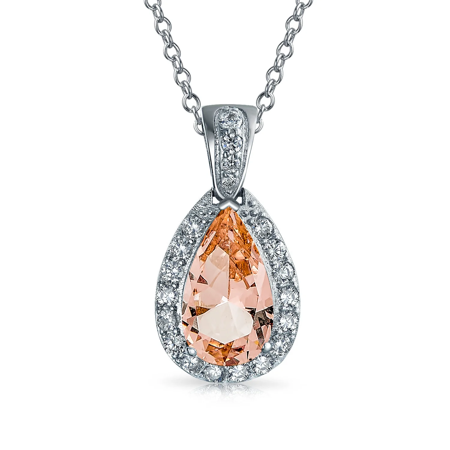 5CT Solitaire Teardrop Halo Cubic Zirconia CZ Pendant Necklace Silver Plated - Image 3