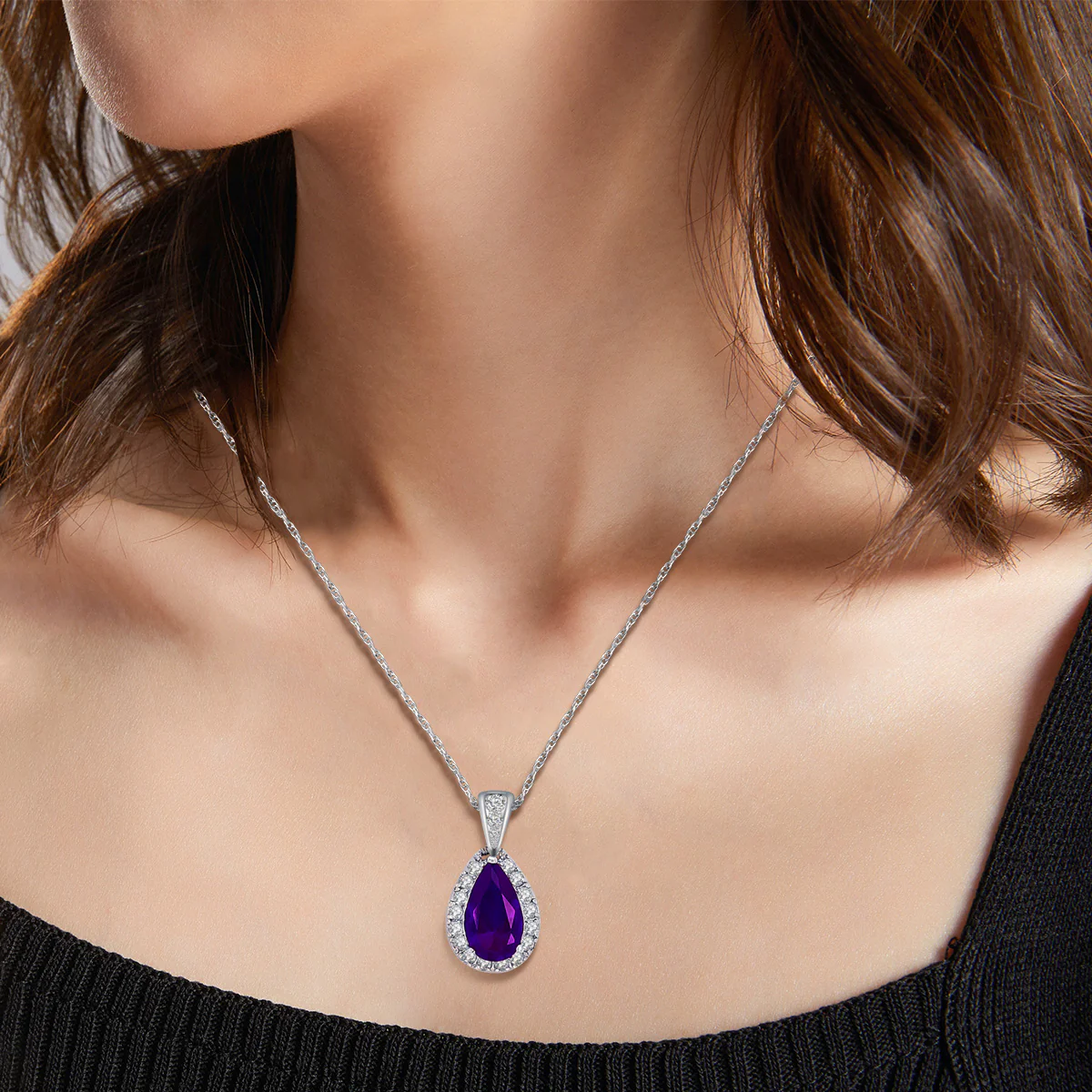 5CT Solitaire Teardrop Halo Cubic Zirconia CZ Pendant Necklace Silver Plated - Image 33