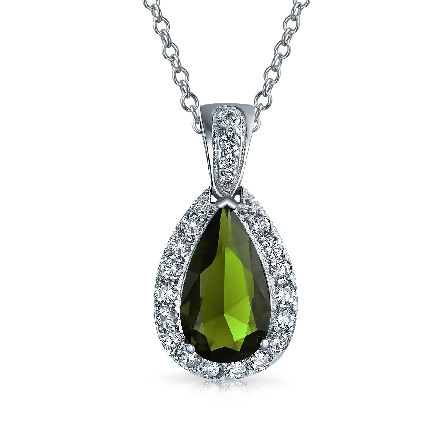 5CT Solitaire Teardrop Halo Cubic Zirconia CZ Pendant Necklace Silver Plated - Image 4