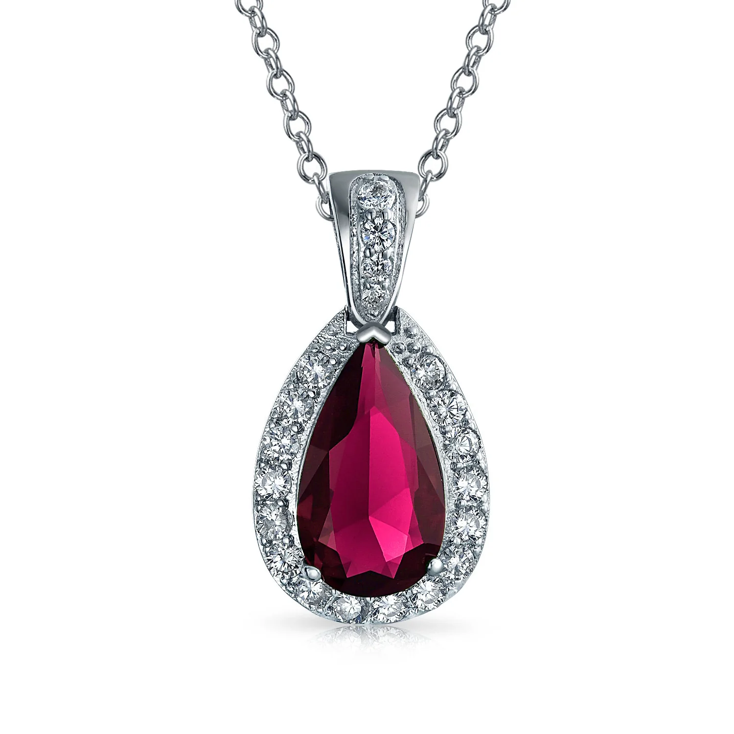 5CT Solitaire Teardrop Halo Cubic Zirconia CZ Pendant Necklace Silver Plated - Image 6