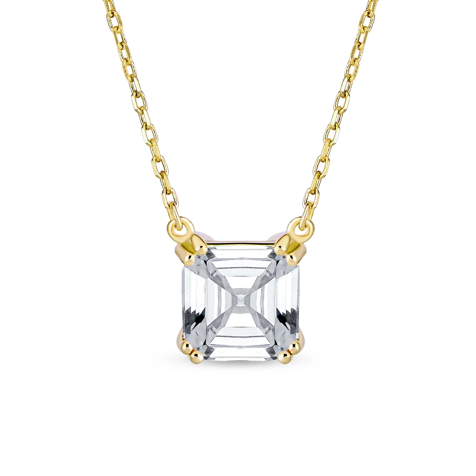 Classic 2CTW Solitaire Square CZ Asscher Cut Necklace Pendant Gold Plated Silver