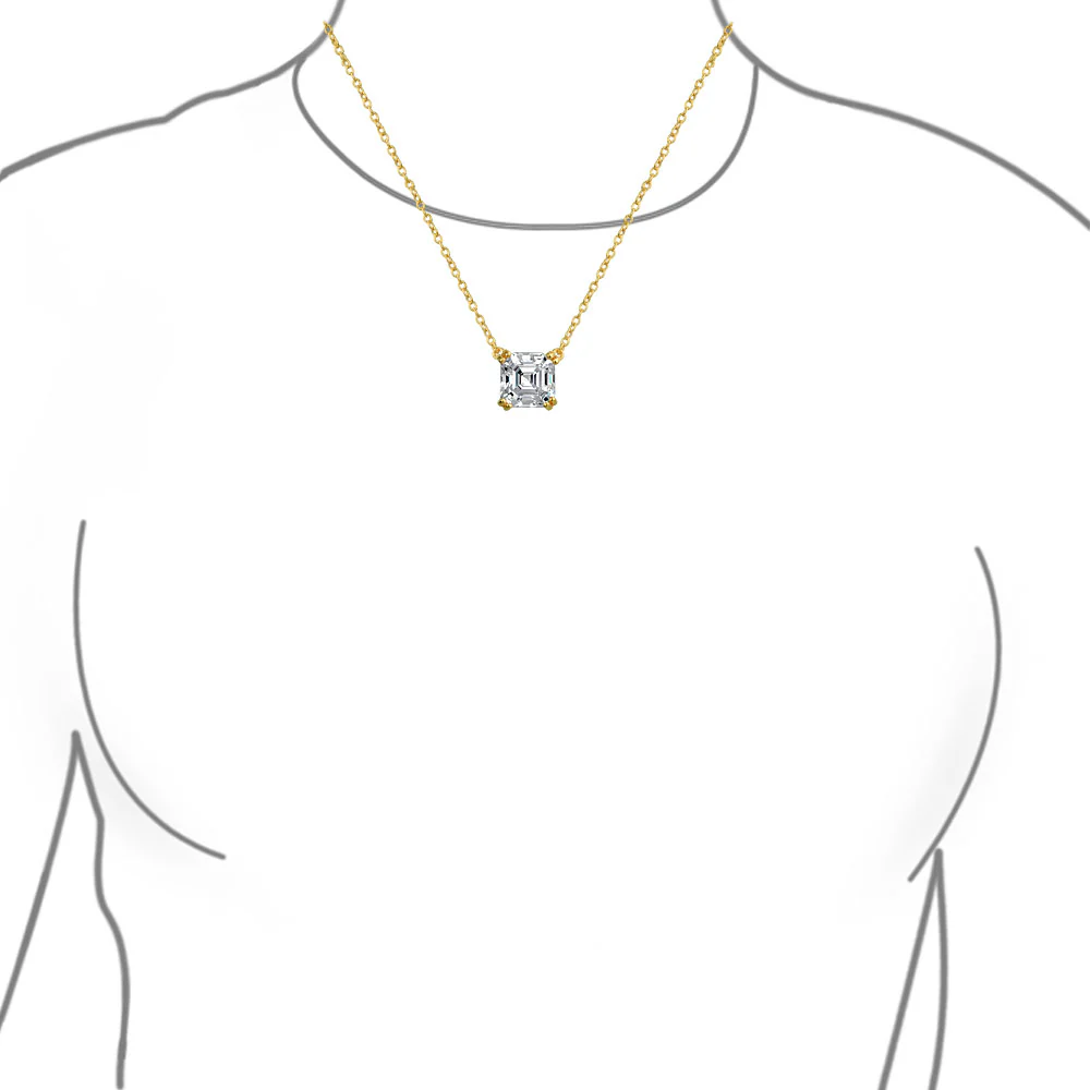 Classic 2CTW Solitaire Square CZ Asscher Cut Necklace Pendant Gold Plated Silver - Image 3