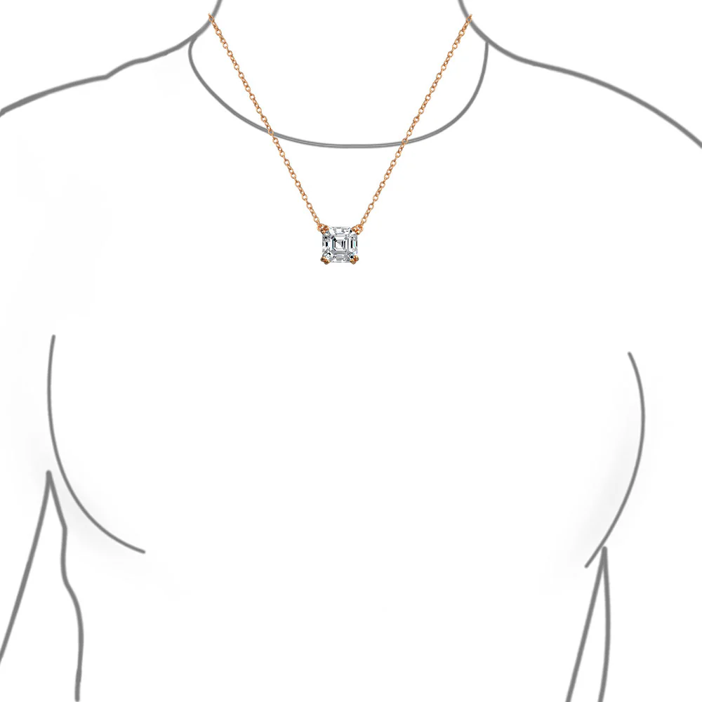 Classic 2CTW Solitaire Square CZ Asscher Cut Necklace Pendant Gold Plated Silver - Image 4