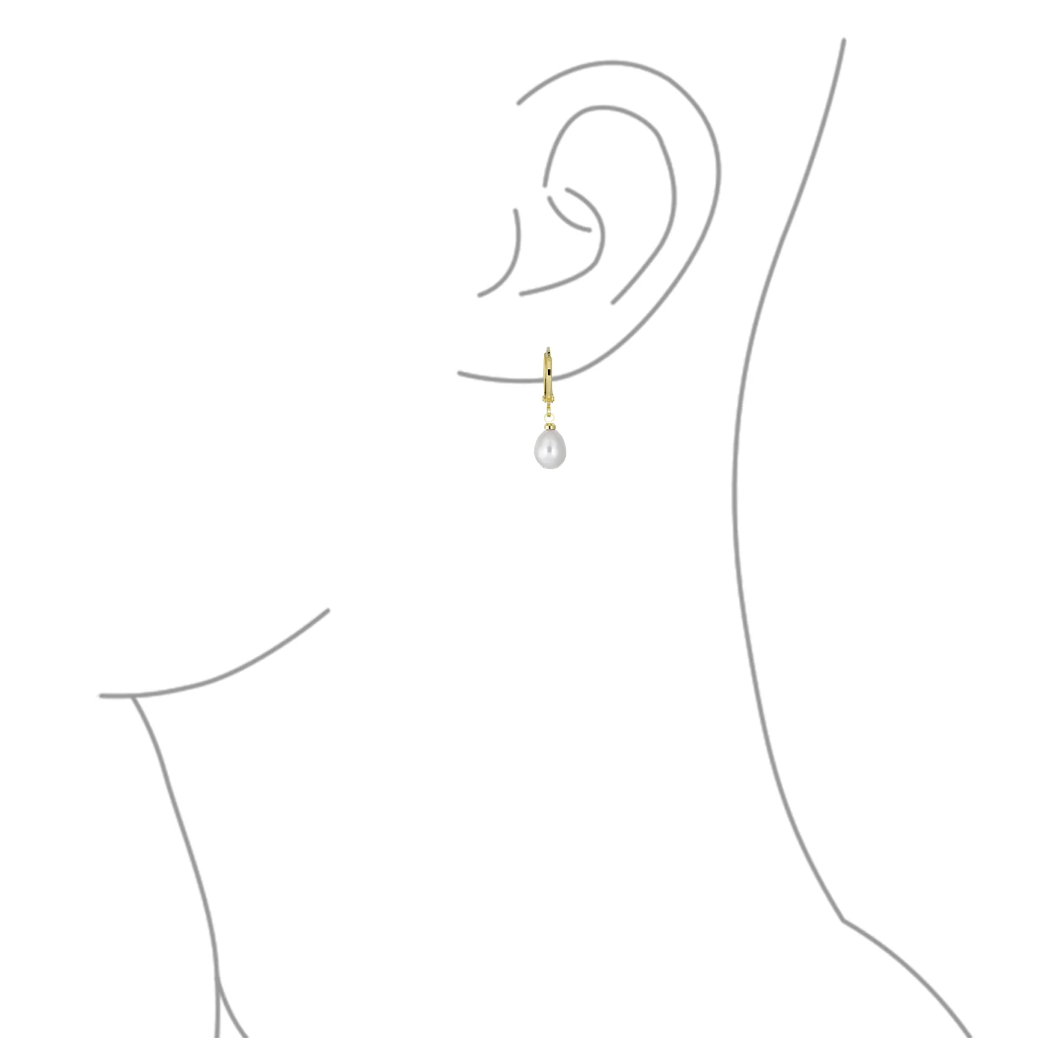 Classic White Freshwater Cultured Pearl Pear Shape Teardrop Huggies Drop Earrings - Image 3