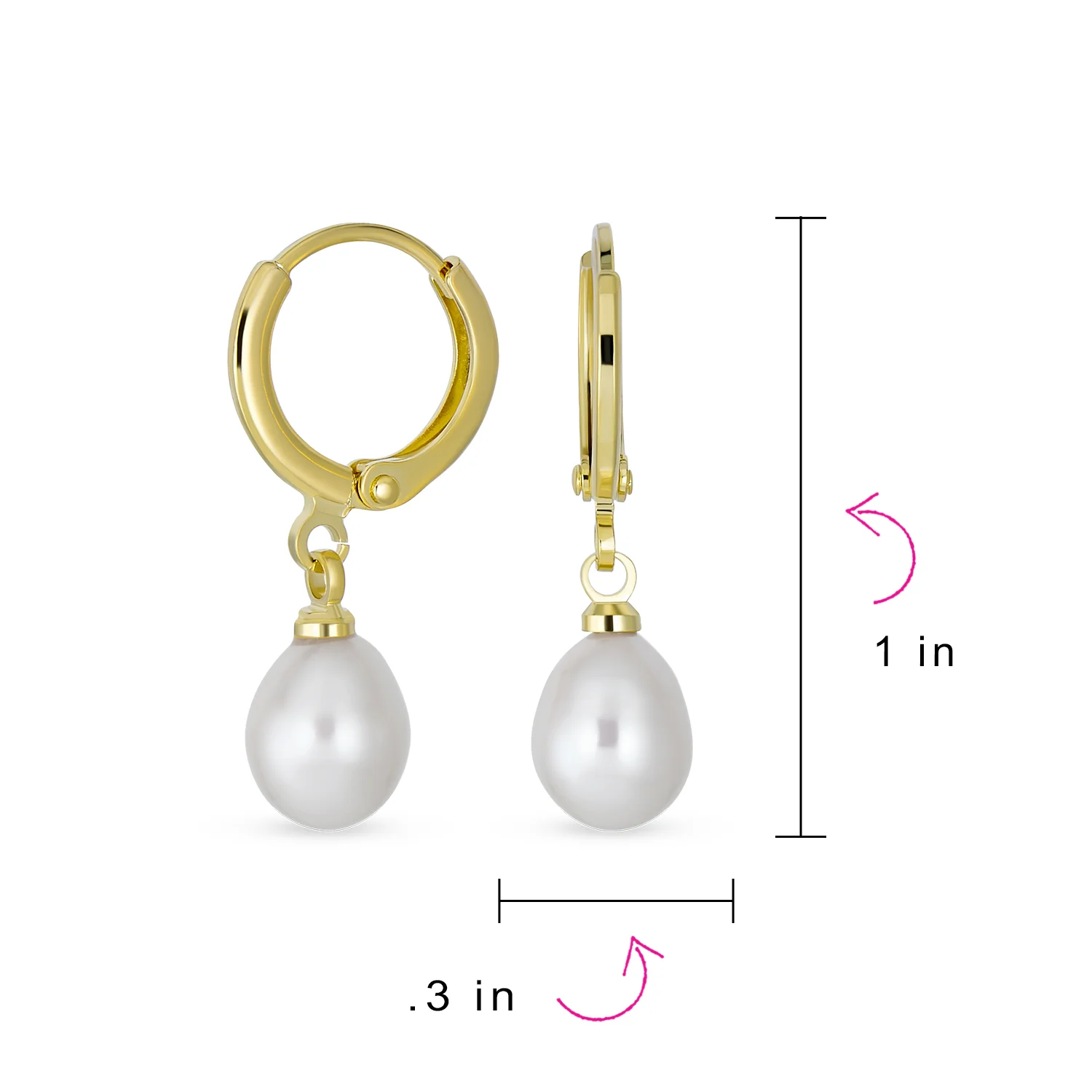 Classic White Freshwater Cultured Pearl Pear Shape Teardrop Huggies Drop Earrings - Image 4