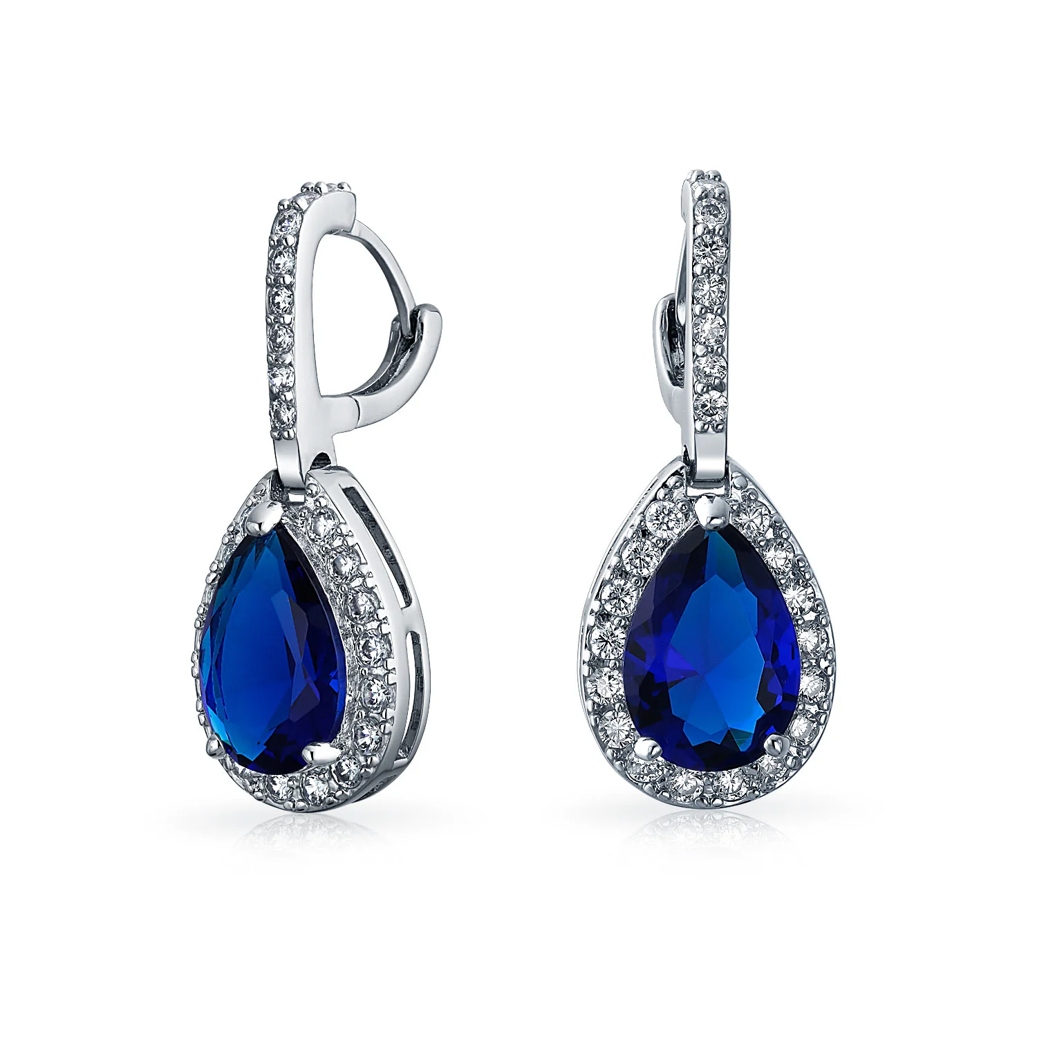 Solitaire Teardrop Halo Blue Green Red Cubic Zirconia CZ Pendant Necklace Earrings Jewelry Set - Image 11