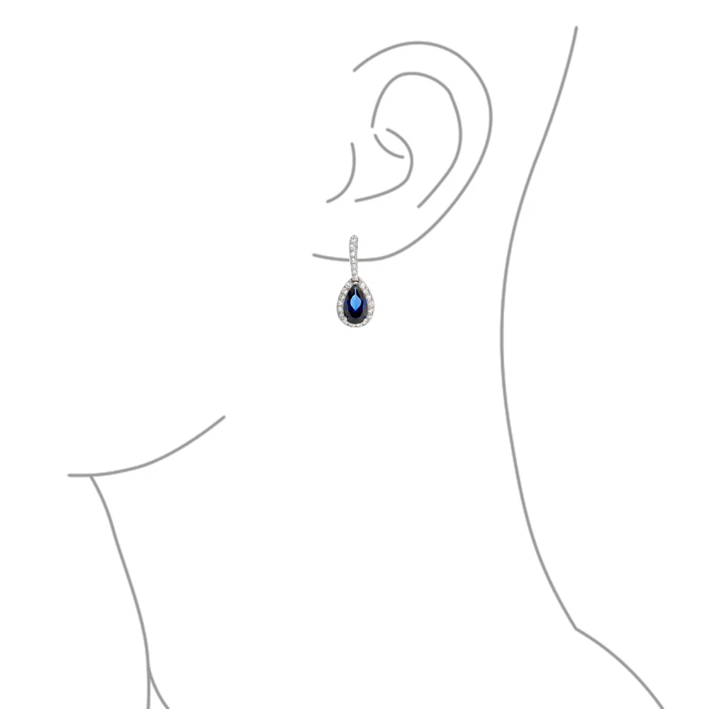 Solitaire Teardrop Halo Blue Green Red Cubic Zirconia CZ Pendant Necklace Earrings Jewelry Set - Image 14
