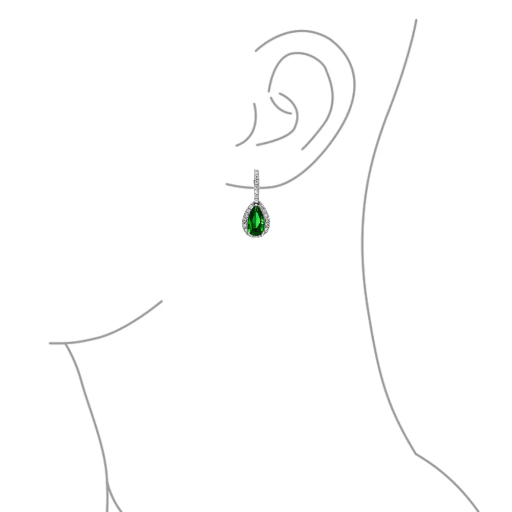 Solitaire Teardrop Halo Blue Green Red Cubic Zirconia CZ Pendant Necklace Earrings Jewelry Set - Image 16
