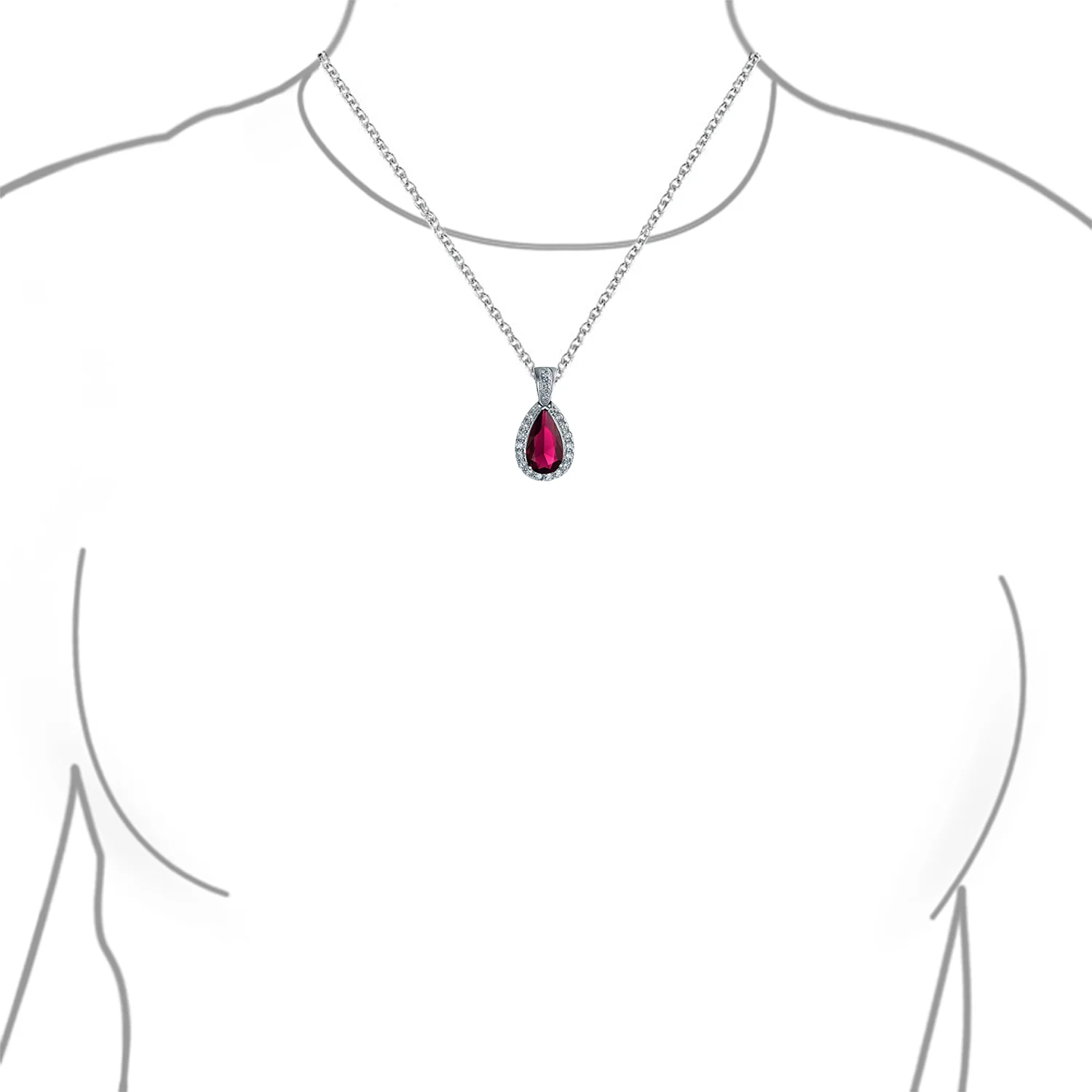 Solitaire Teardrop Halo Blue Green Red Cubic Zirconia CZ Pendant Necklace Earrings Jewelry Set - Image 18