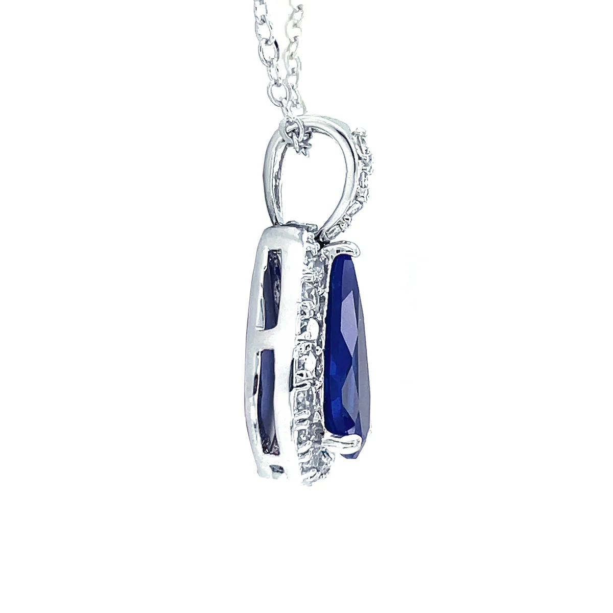 Solitaire Teardrop Halo Blue Green Red Cubic Zirconia CZ Pendant Necklace Earrings Jewelry Set - Image 8