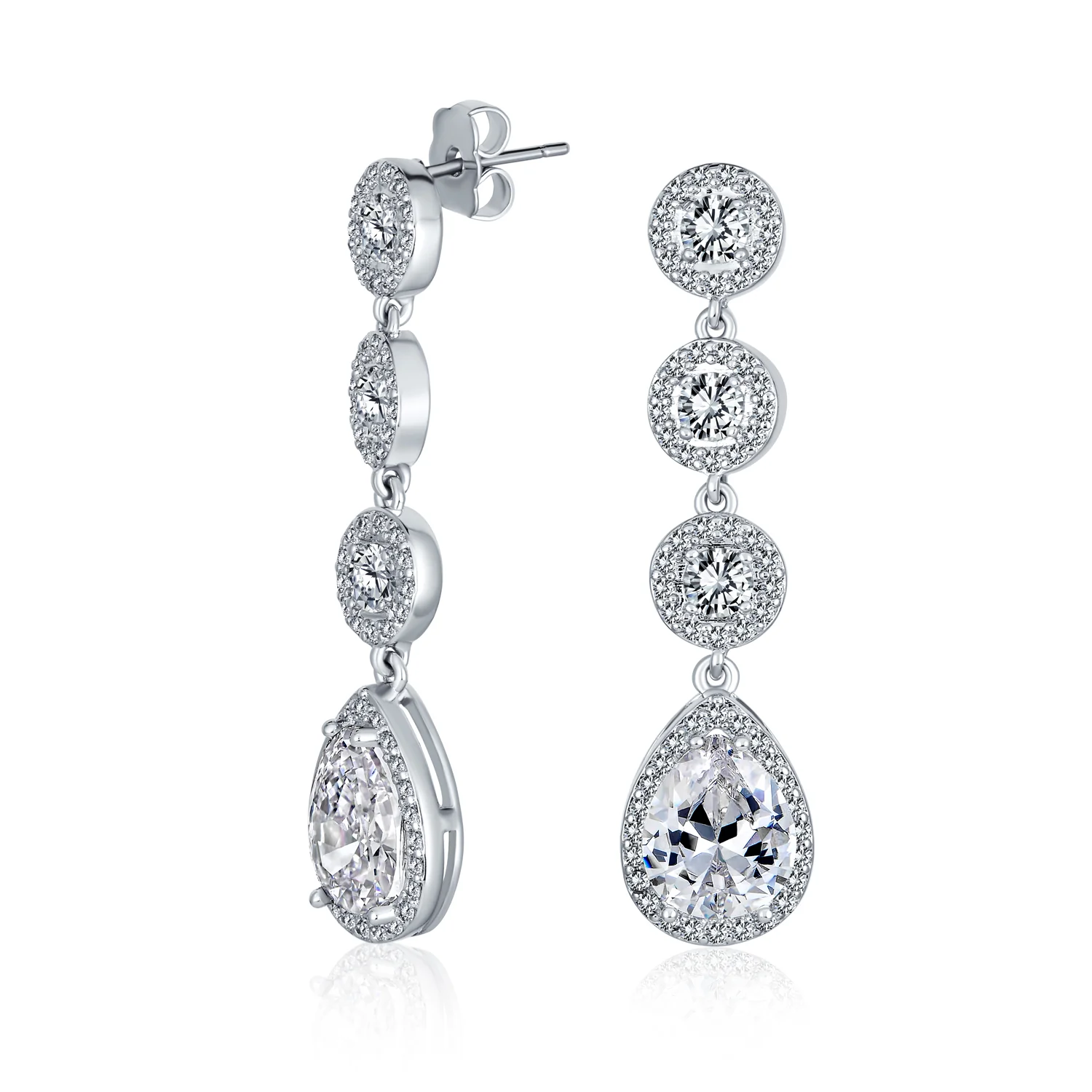 Classic Bridal Triple Round Pave CZ Dangle Chandelier Earrings GoldSilver Plated - Image 2