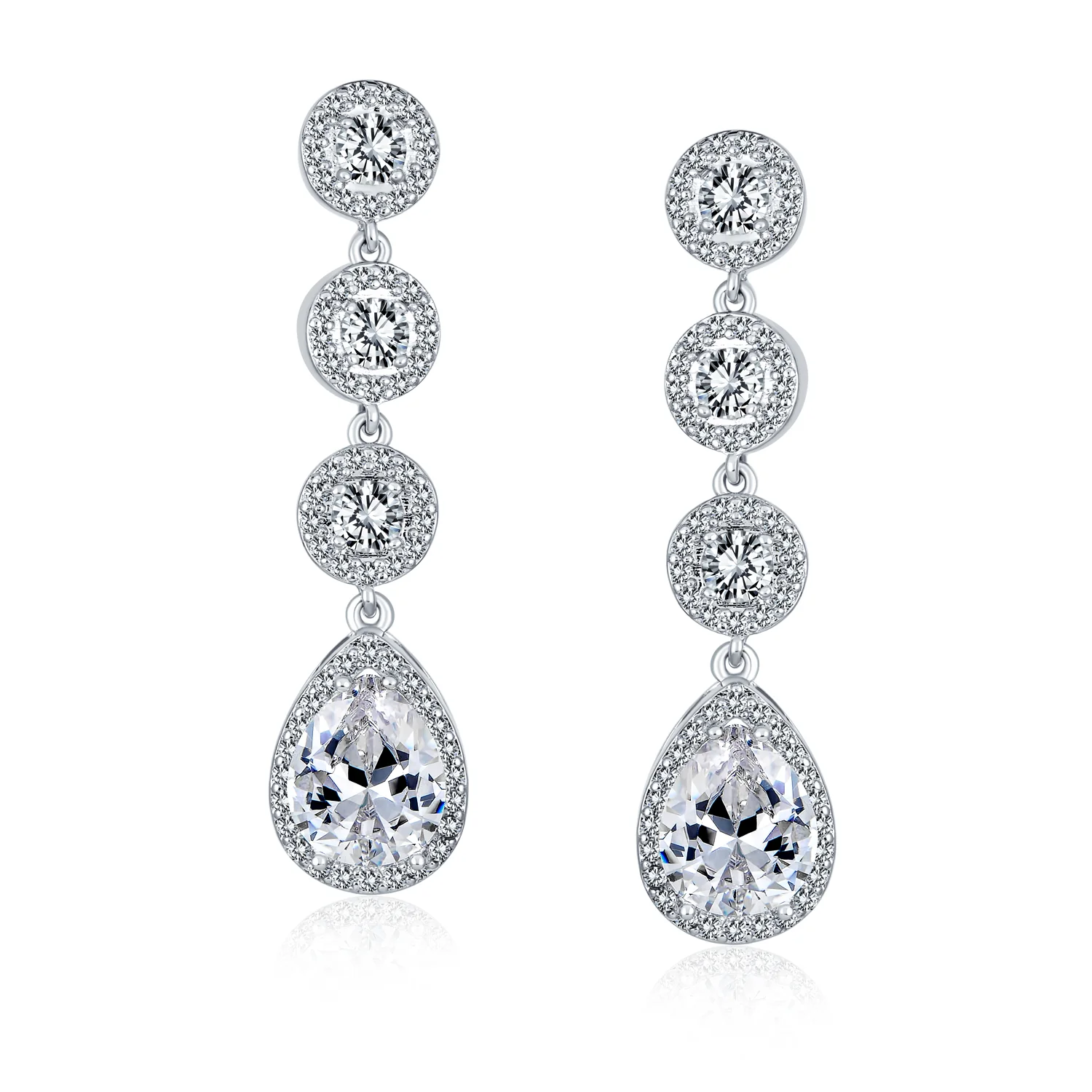 Classic Bridal Triple Round Pave CZ Dangle Chandelier Earrings GoldSilver Plated - Image 4