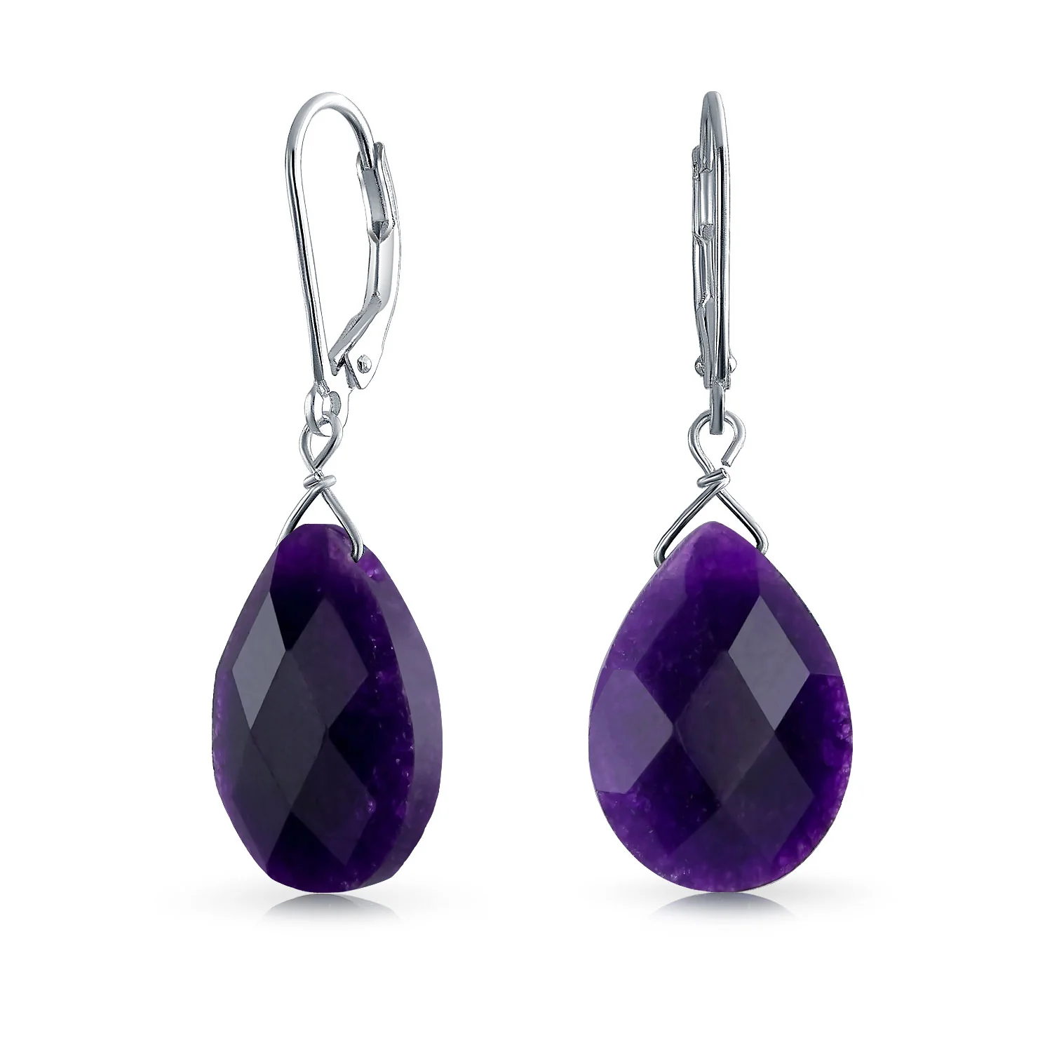 Purple Amethyst Faceted Teardrop Drop Dangle Lever back Earrings Sterling Silver - Image 3
