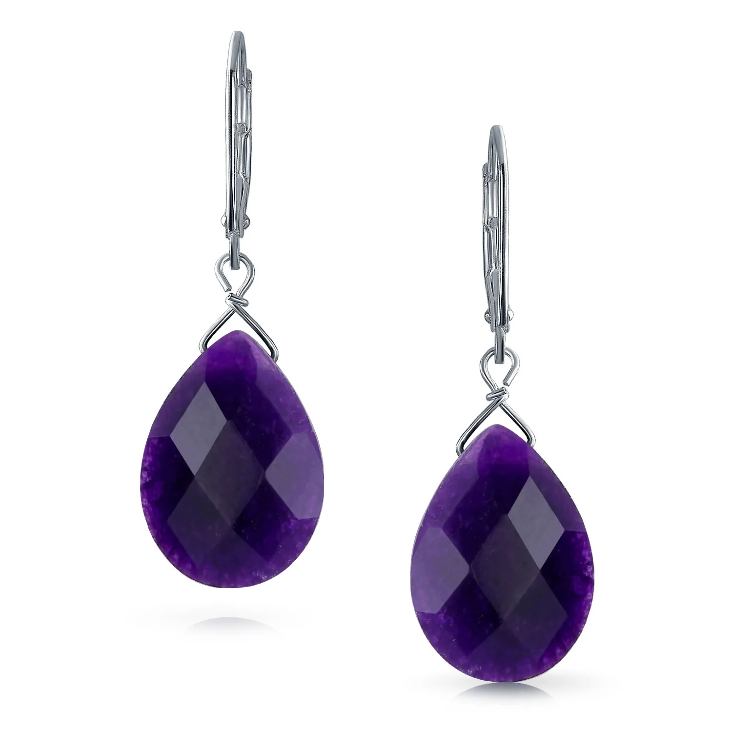 Purple Amethyst Faceted Teardrop Drop Dangle Lever back Earrings Sterling Silver - Image 6