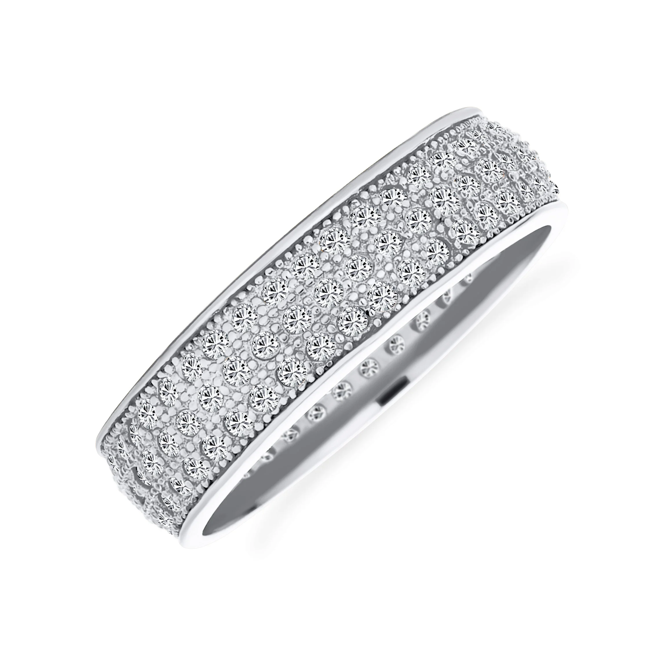 Wide Statement Eternity Band Ring 3 Row Micro Pave CZ .925 Sterling Silver 5MM
