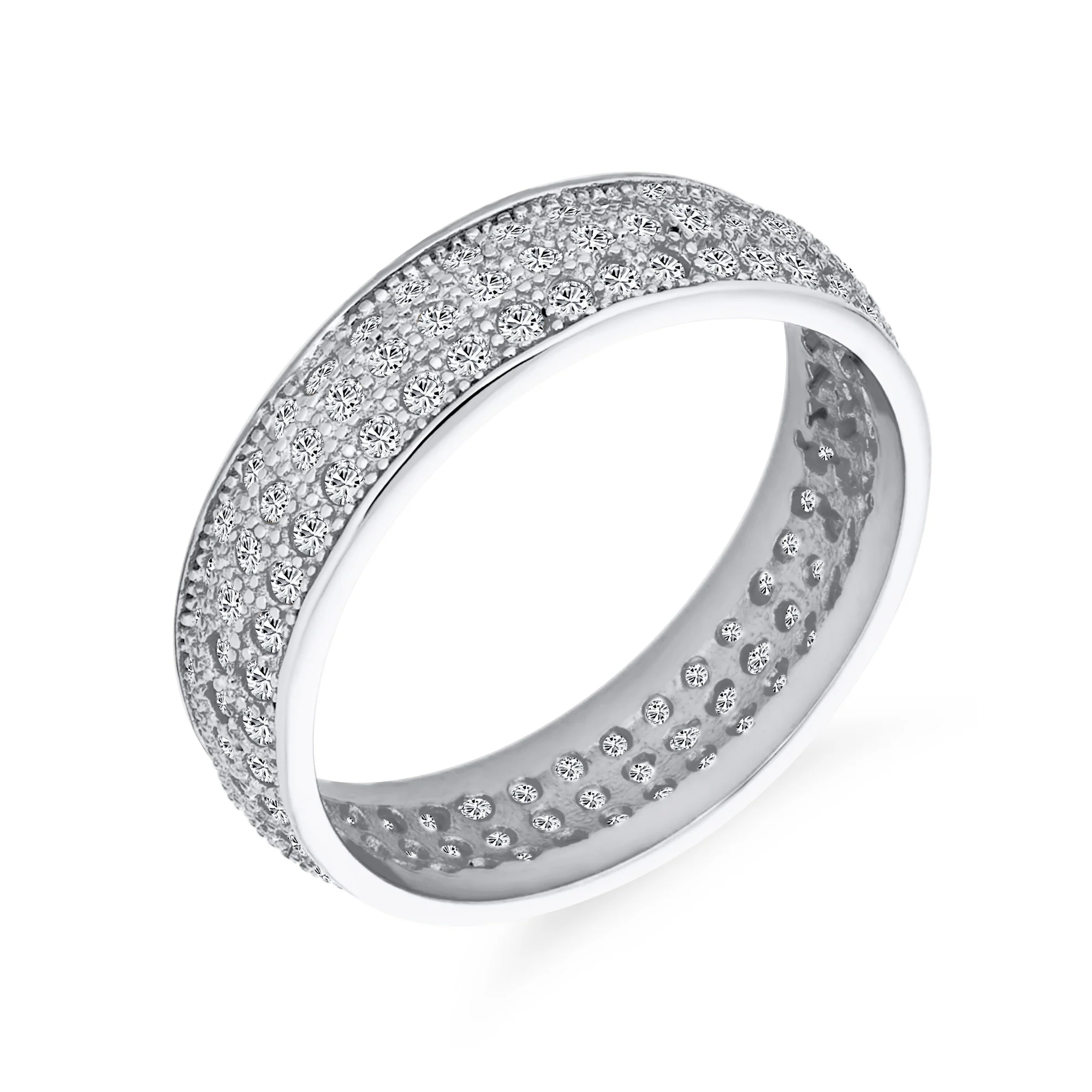 Wide Statement Eternity Band Ring 3 Row Micro Pave CZ .925 Sterling Silver 5MM - Image 3