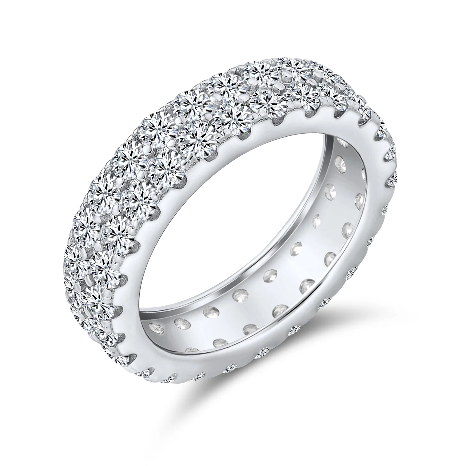 Classic Bridal Two Row Pave CZ Eternity Band Ring Sterling Silver 5MM Wide