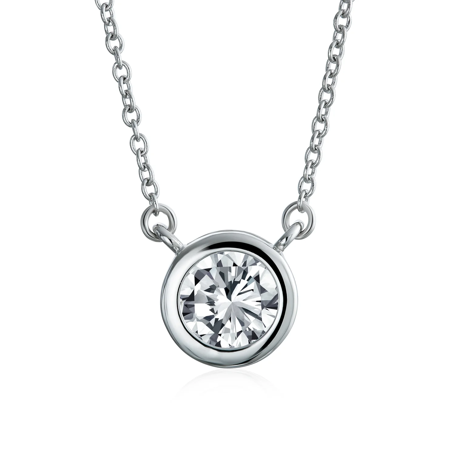 Classic Bridal Jewelry Set Cubic Zirconia 2CT Round CZ Bezel Pendant & Earrings .925 Sterling Silver - Image 3