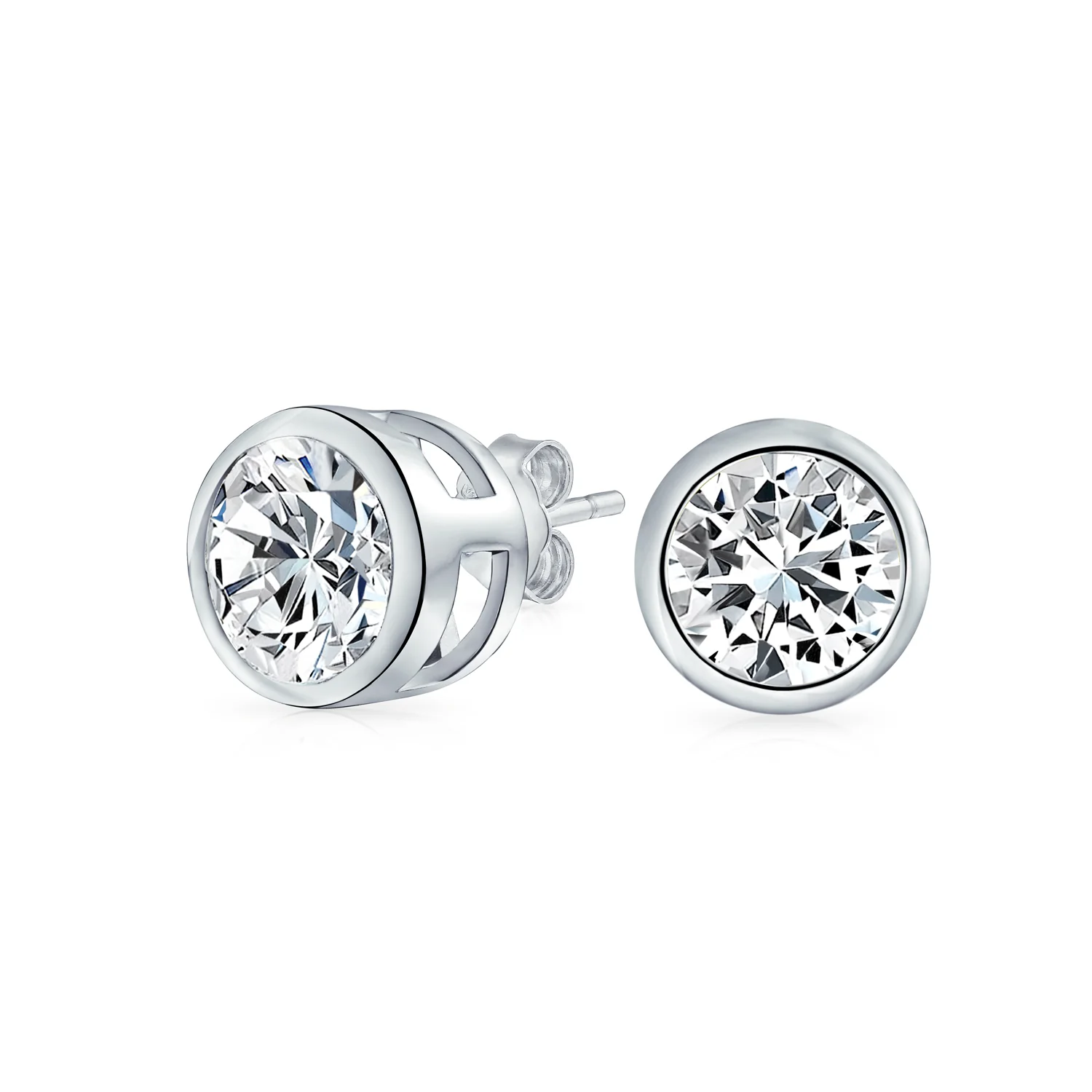 Classic Bridal Jewelry Set Cubic Zirconia 2CT Round CZ Bezel Pendant & Earrings .925 Sterling Silver - Image 4