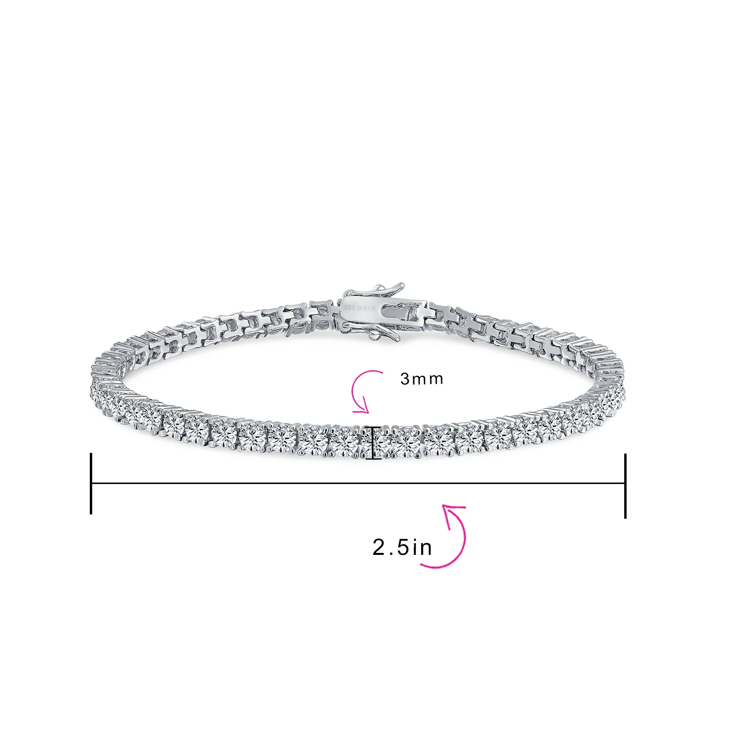 3MM CZ Solitaire Tennis Anklet Bracelet Silver Plated 9 Inch - Image 3