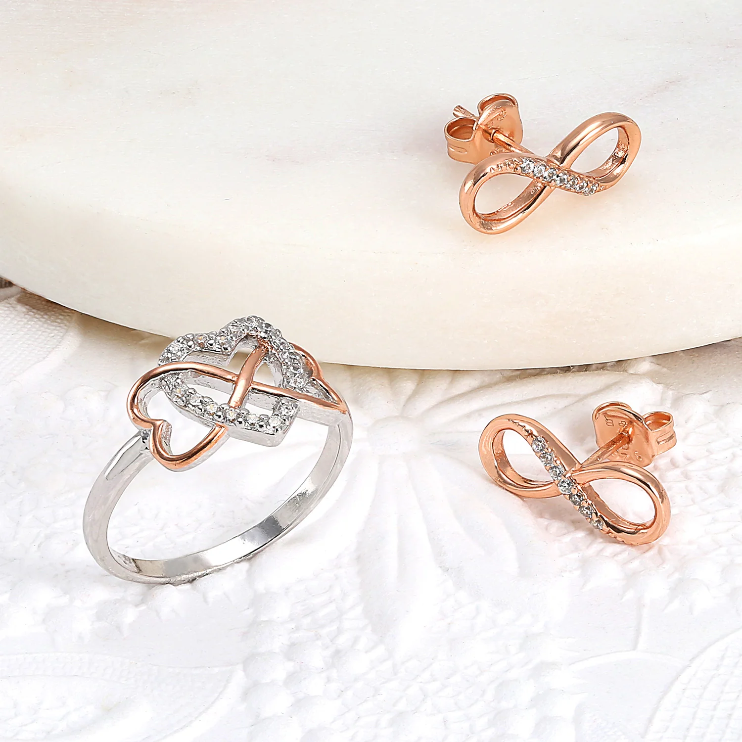 Classic CZ Stud Earrings Love Knot Infinity 14K Gold Sterling Silver - Image 20