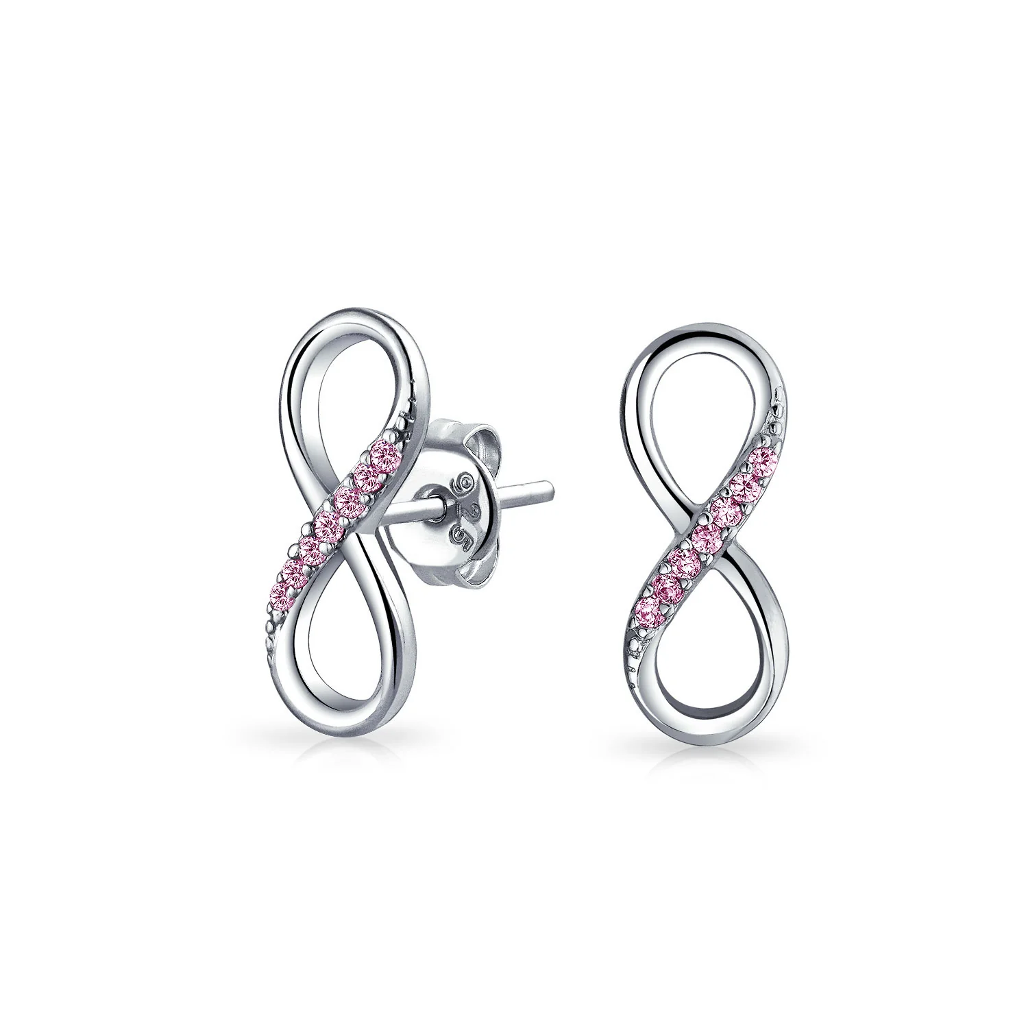 Classic CZ Stud Earrings Love Knot Infinity 14K Gold Sterling Silver - Image 3