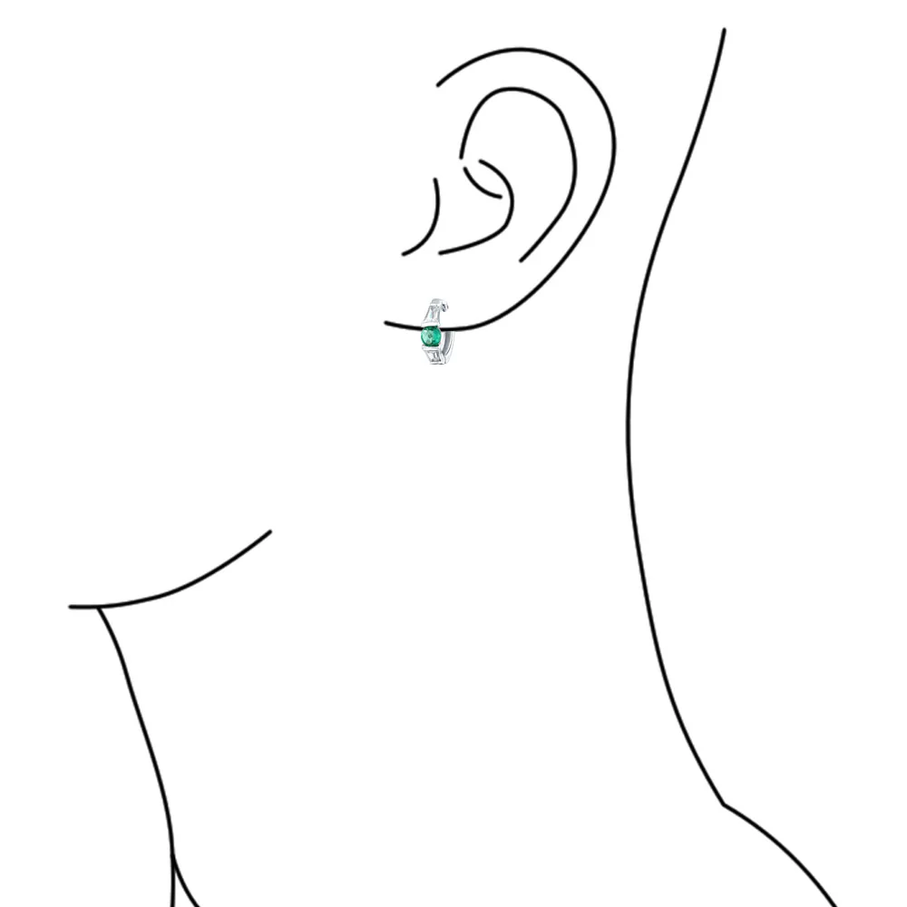 Classic Dainty Green White CZ Hoop Earrings Baguette Solitaire Sterling Silver - Image 3