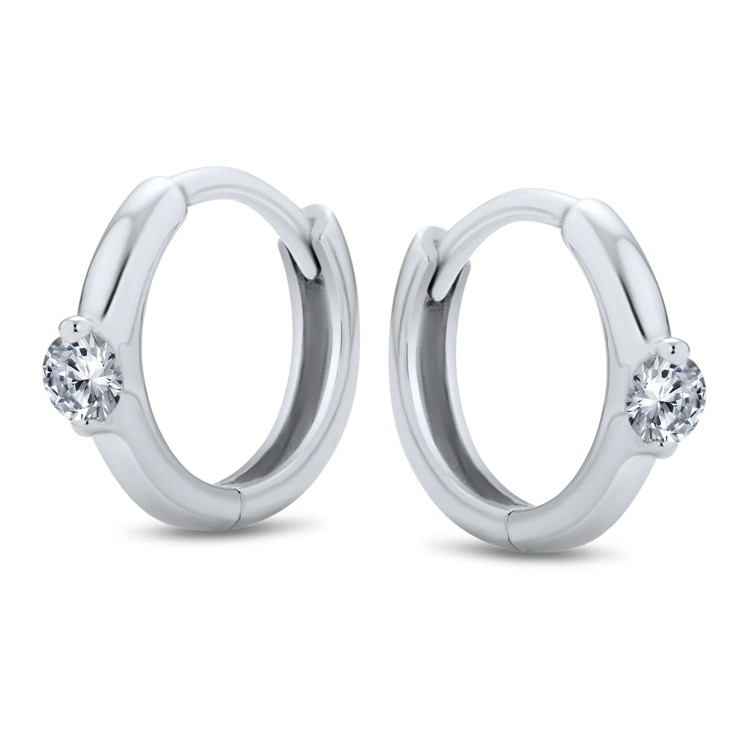 Classic Dainty Round CZ Hoop Earrings in Sterling Silver Small Huggie Style - Image 2
