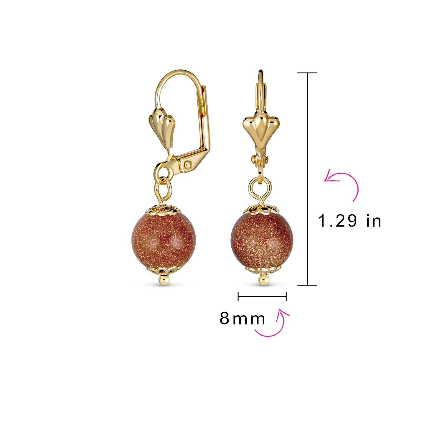 Set of 2 Round Brown Goldstone Black Onyx Drop Ball Earrings - Image 4